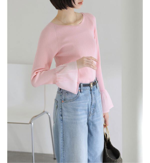  「【洗える】フリルスリーブニット」|ニット・セーター|