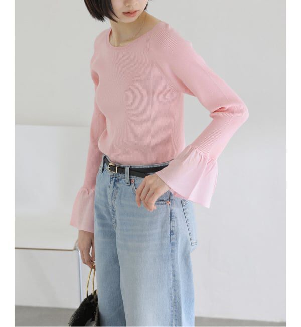  「【洗える】フリルスリーブニット」|ニット・セーター|ピンク B