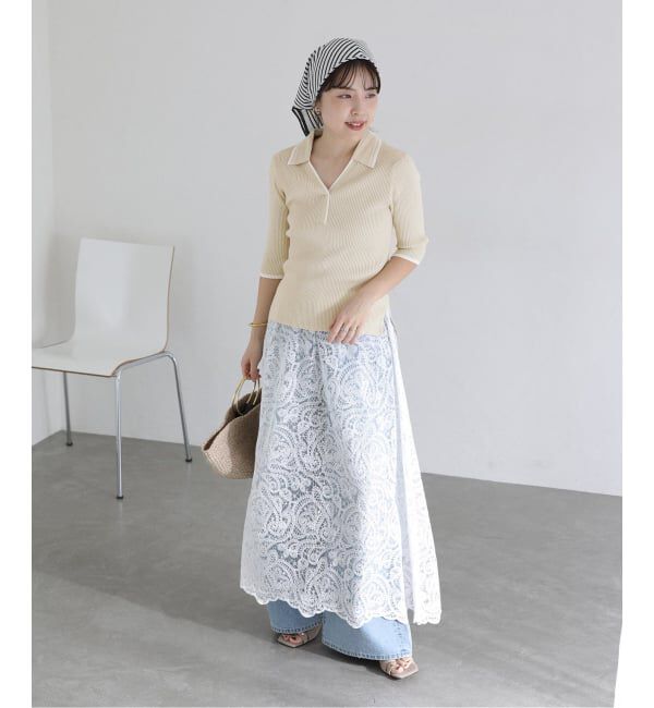  「【洗える】バイカラーポロ襟ニット」|ニット・セーター|