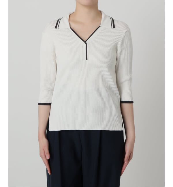  「【洗える】バイカラーポロ襟ニット」|ニット・セーター|