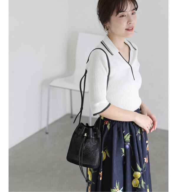  「【洗える】バイカラーポロ襟ニット」|ニット・セーター|