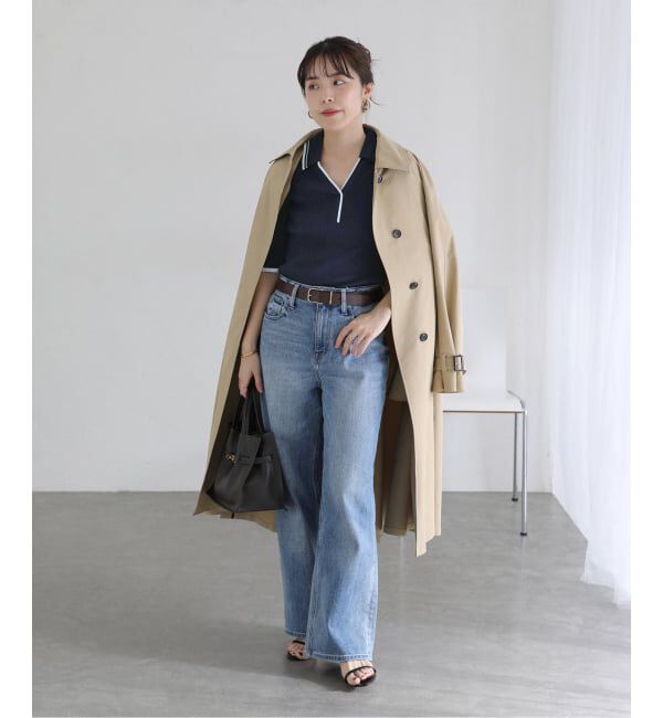  「【洗える】バイカラーポロ襟ニット」|ニット・セーター|