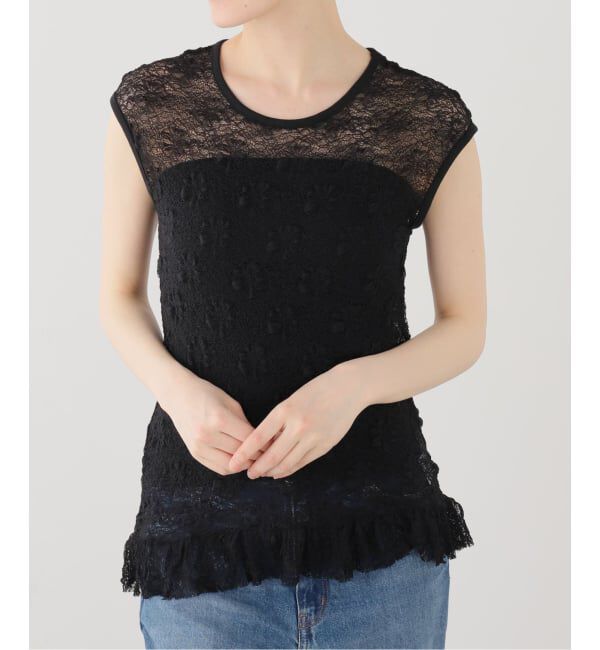  「【洗える】Mewl / ミュール レースフレンチタンク」|タンクトップ|ブラック