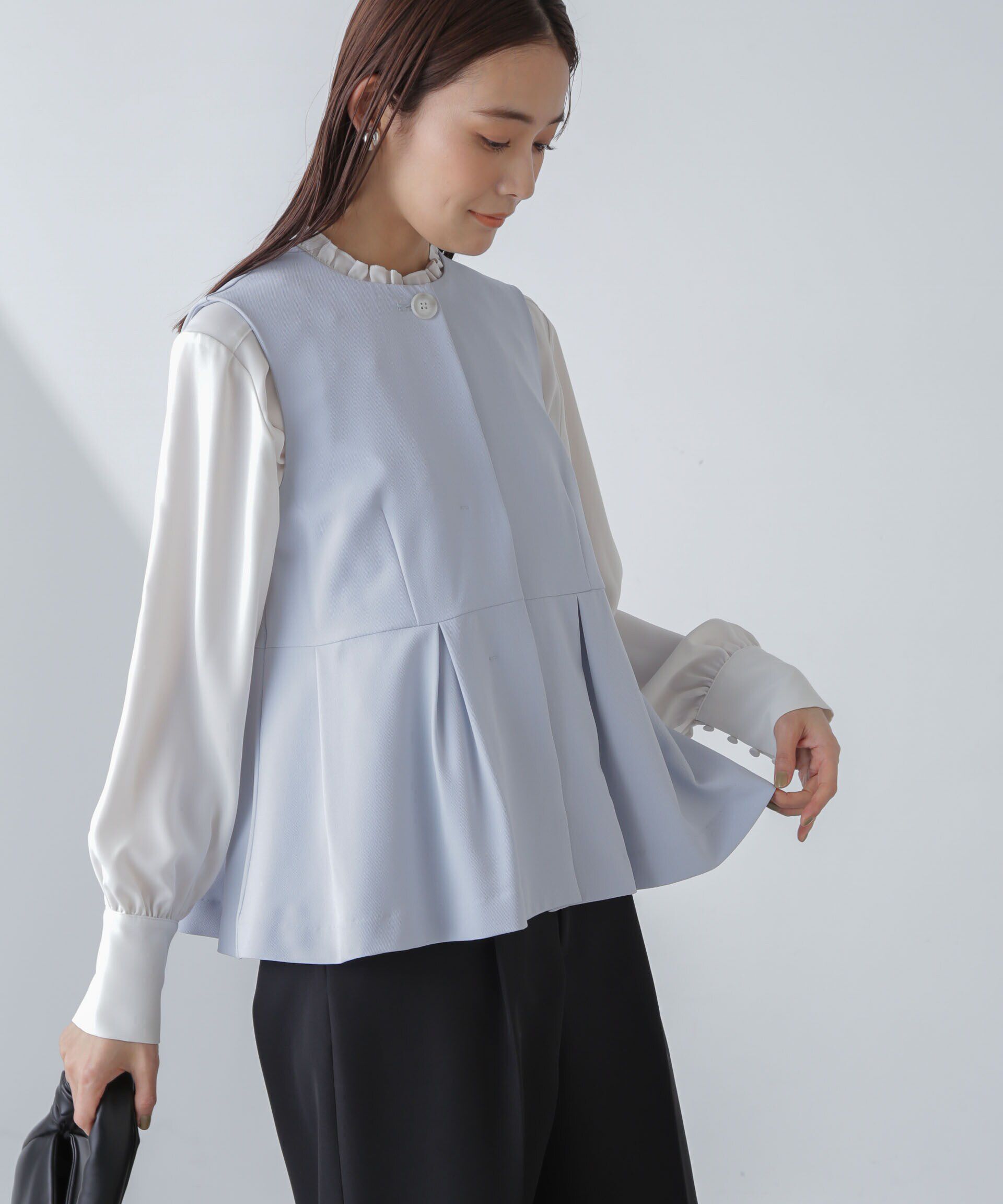 nano･universe「多機能素材ペプラムジレ(セットアップ可）」|ベスト・ジレ|L.ブルー1