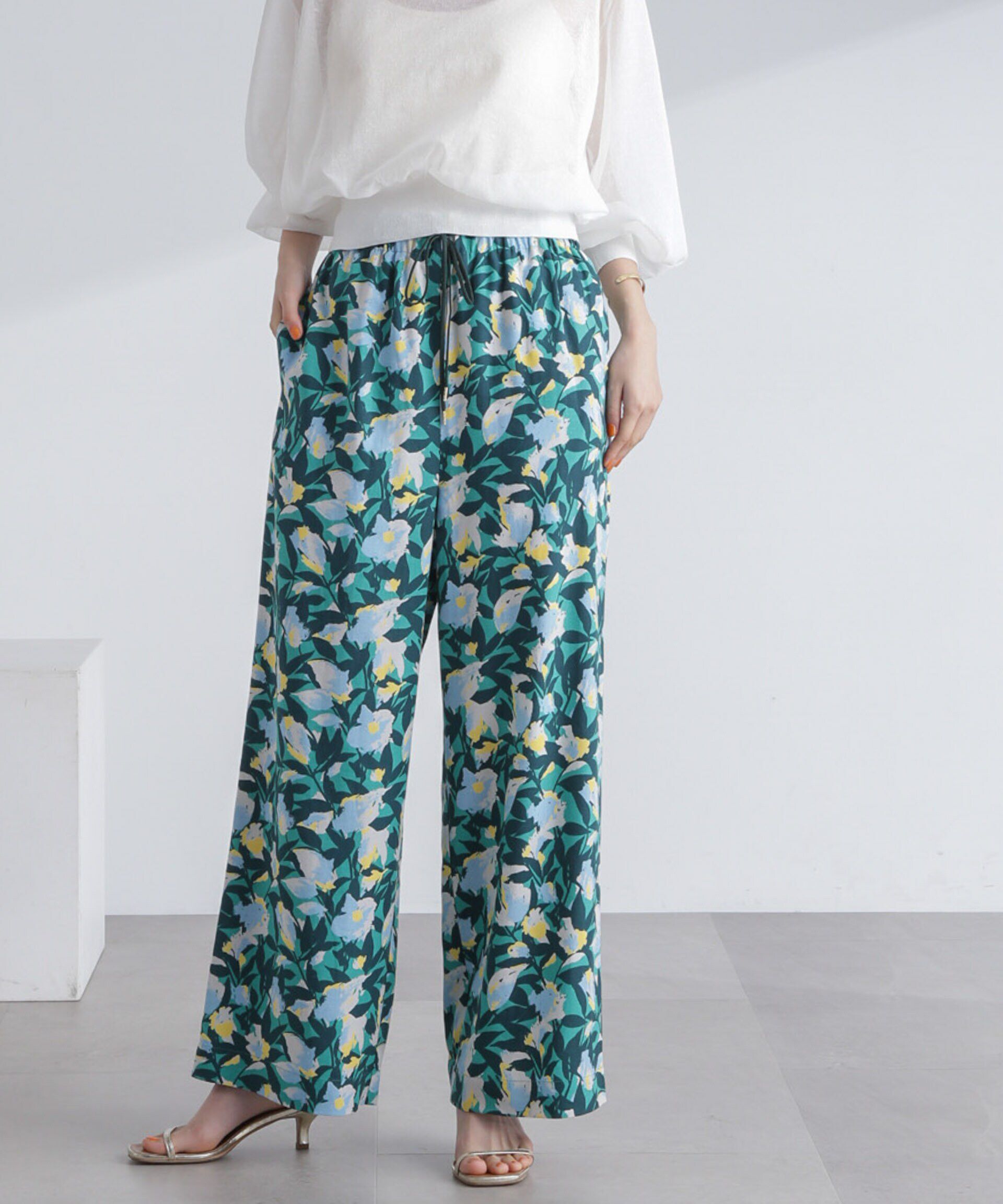 nano･universe「ボタニカルプリントイージーワイドパンツ」|その他|グリーン