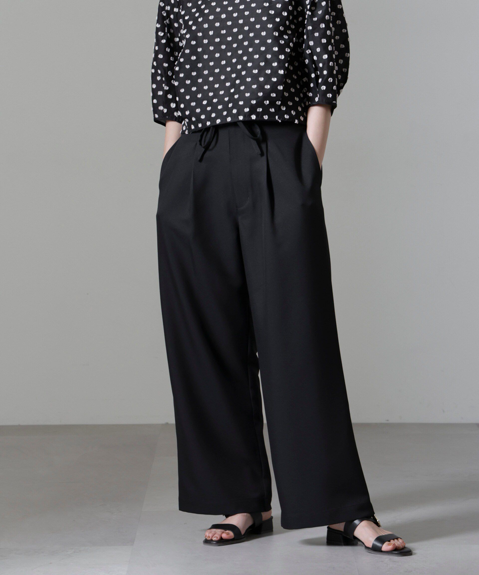 nano･universe「ウエストリボンベルトパンツ(セットアップ可)」|チノ|