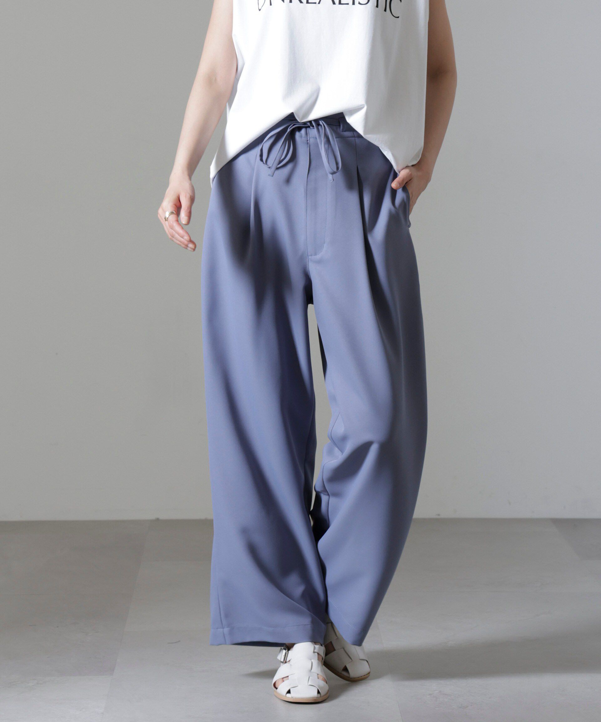 nano･universe「ウエストリボンベルトパンツ(セットアップ可)」|チノ|