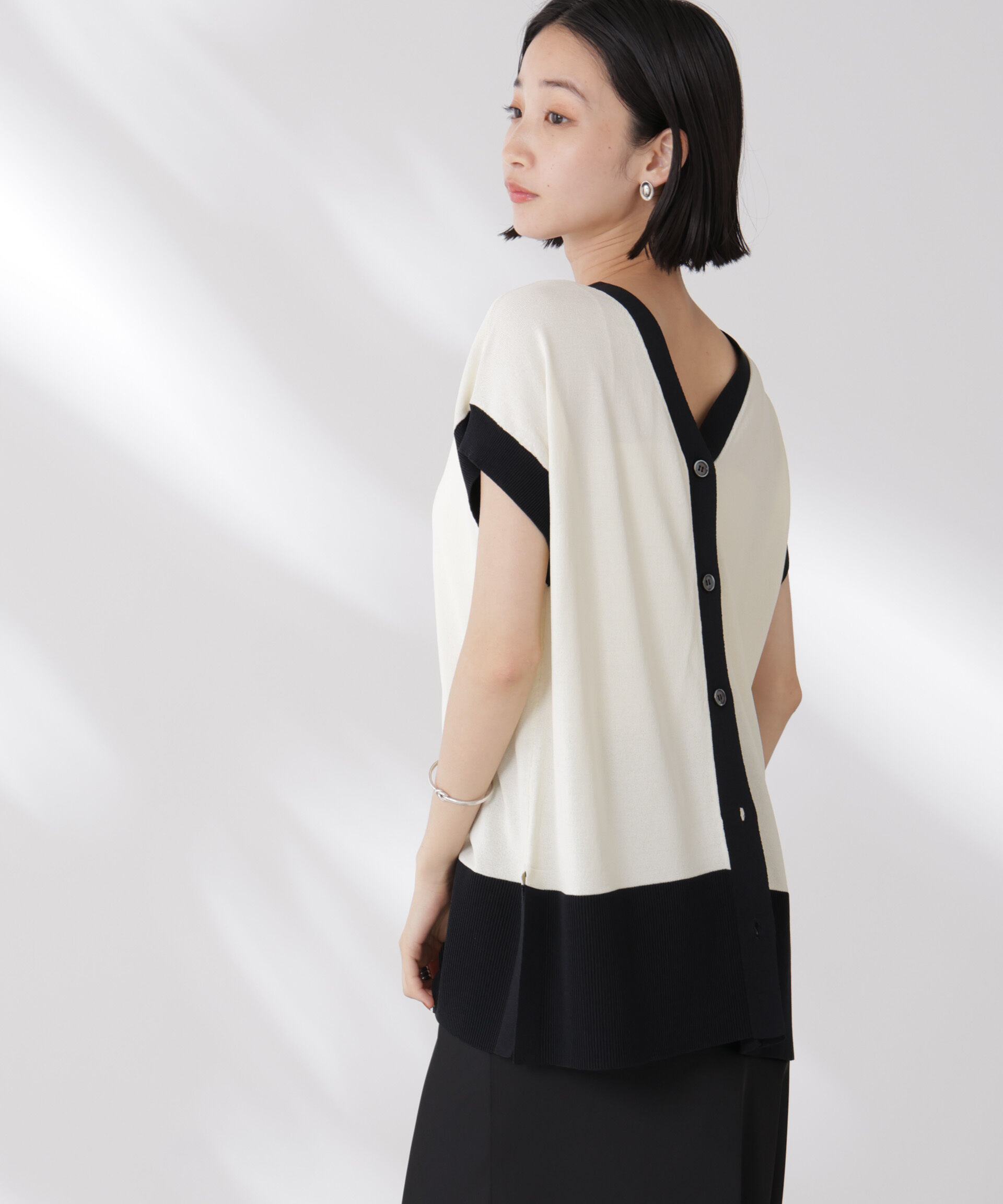 nano･universe「多機能強撚前後2wayフレンチスリーブニット」|ニット・セーター|