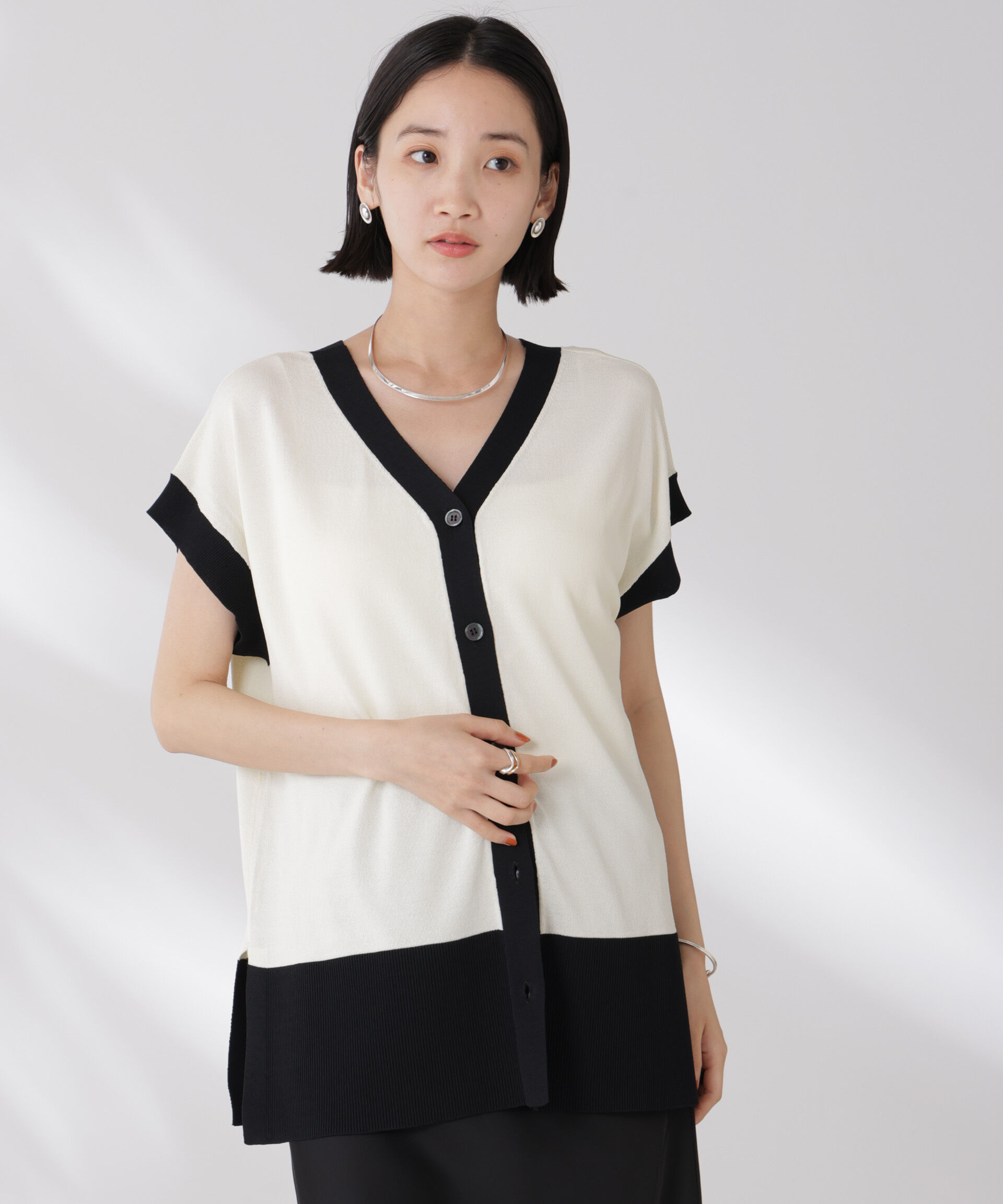 nano･universe「多機能強撚前後2wayフレンチスリーブニット」|ニット・セーター|