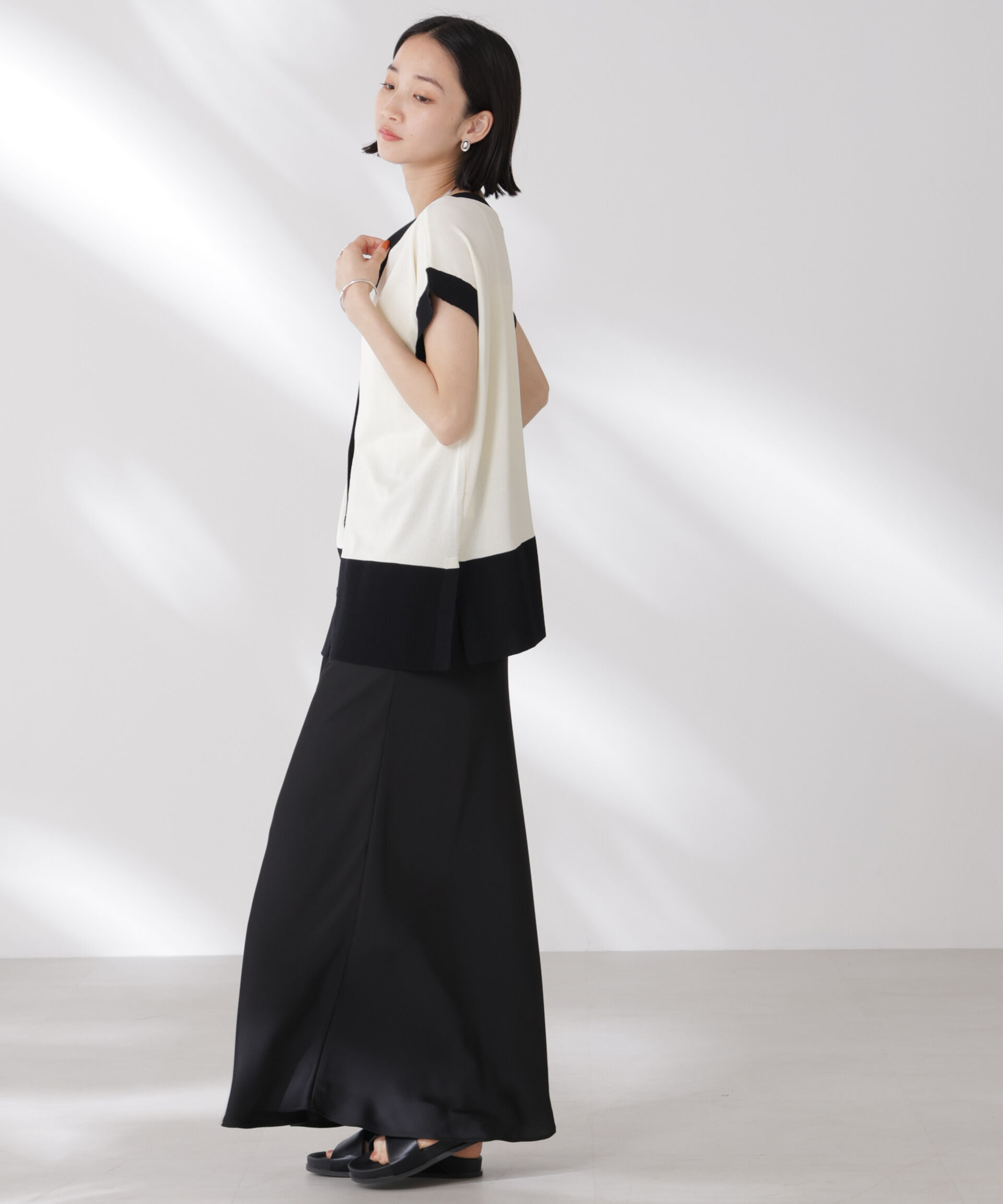 nano･universe「多機能強撚前後2wayフレンチスリーブニット」|ニット・セーター|