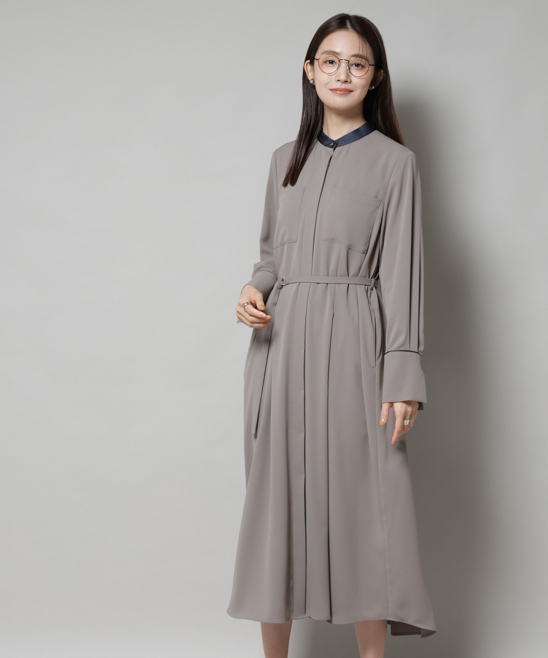 nano･universe「スタンドバイカラーベルト付きワンピース」|ワンピース|モカ3