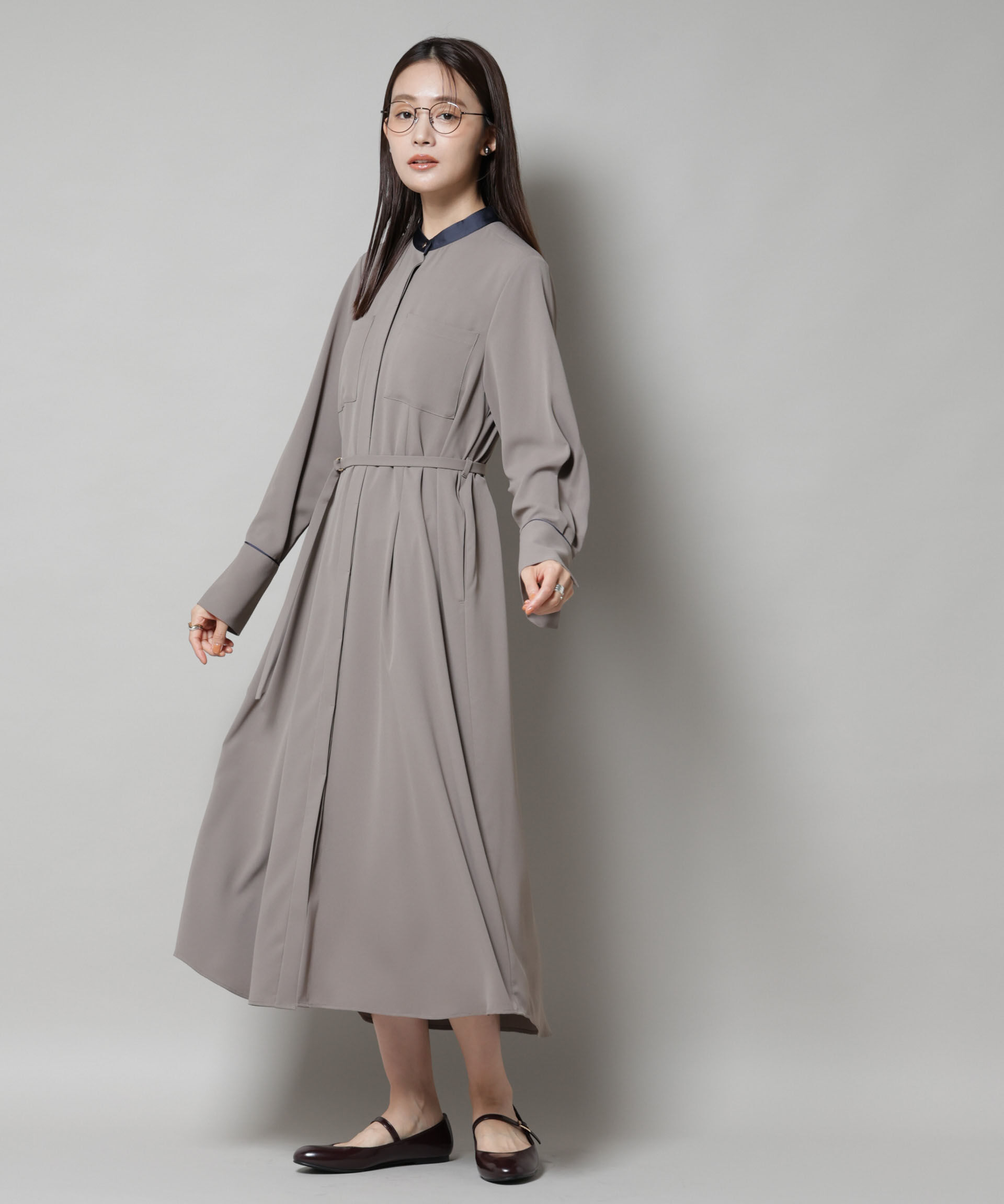 nano･universe「スタンドバイカラーベルト付きワンピース」|ワンピース|