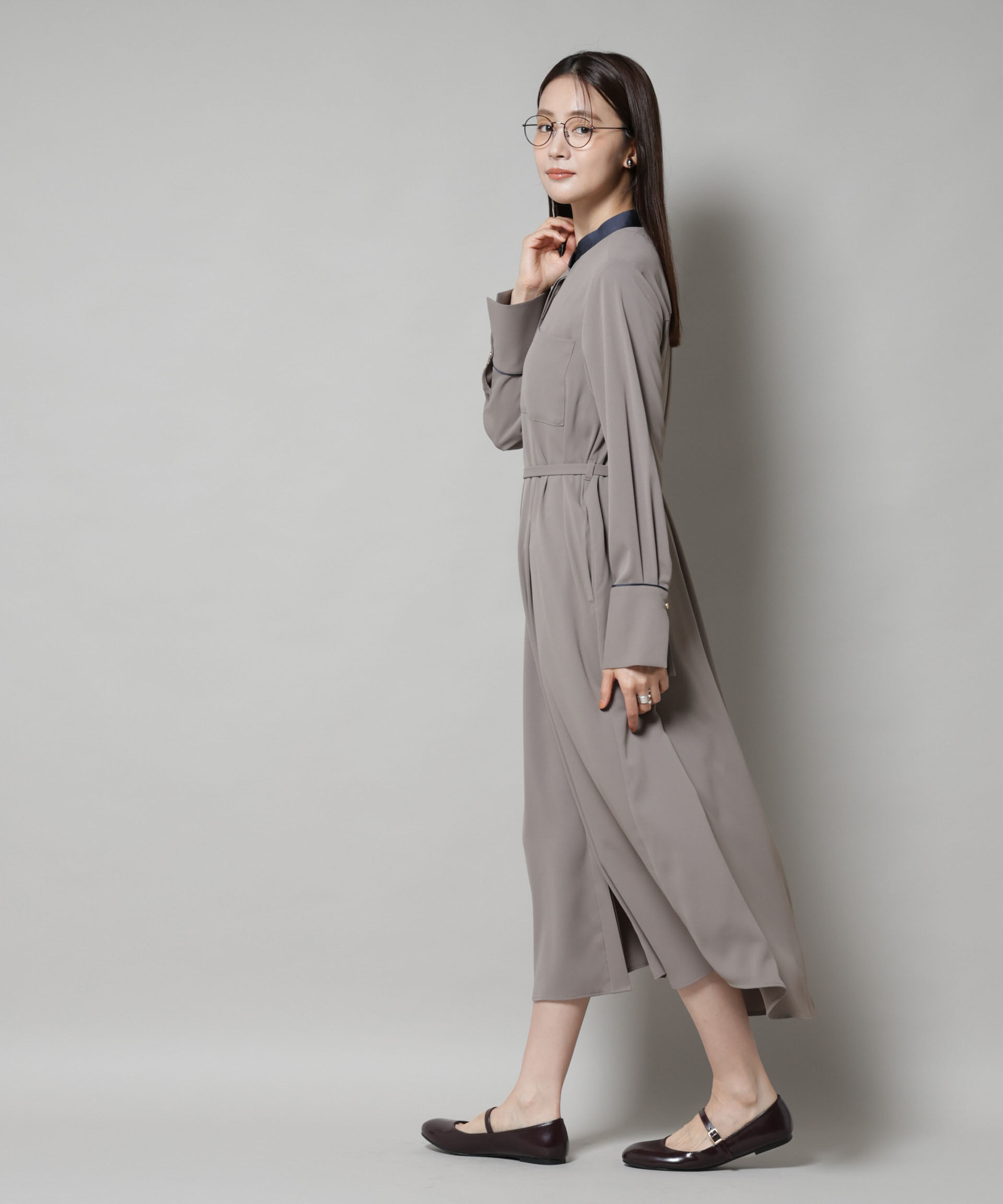 nano･universe「スタンドバイカラーベルト付きワンピース」|ワンピース|