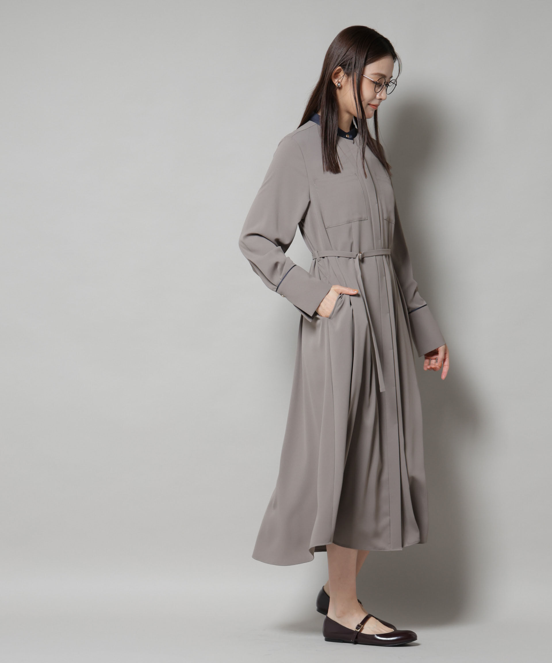 nano･universe「スタンドバイカラーベルト付きワンピース」|ワンピース|