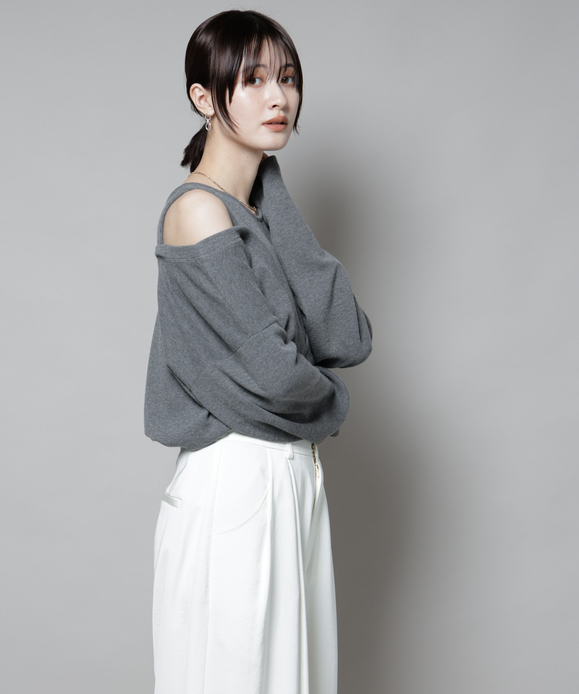 nano･universe「フェイクレイヤードワッフルカットトップス」|Tシャツ・カットソー|