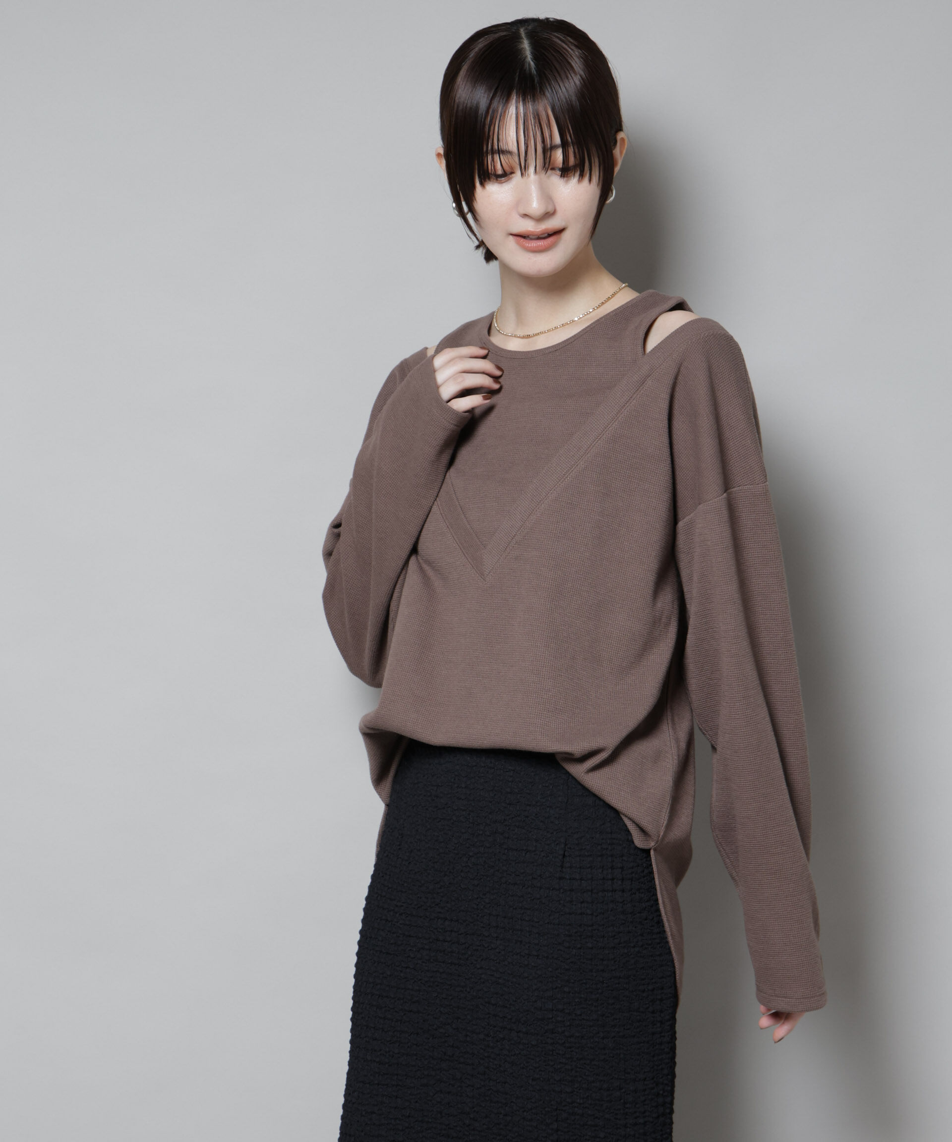 nano･universe「フェイクレイヤードワッフルカットトップス」|Tシャツ・カットソー|