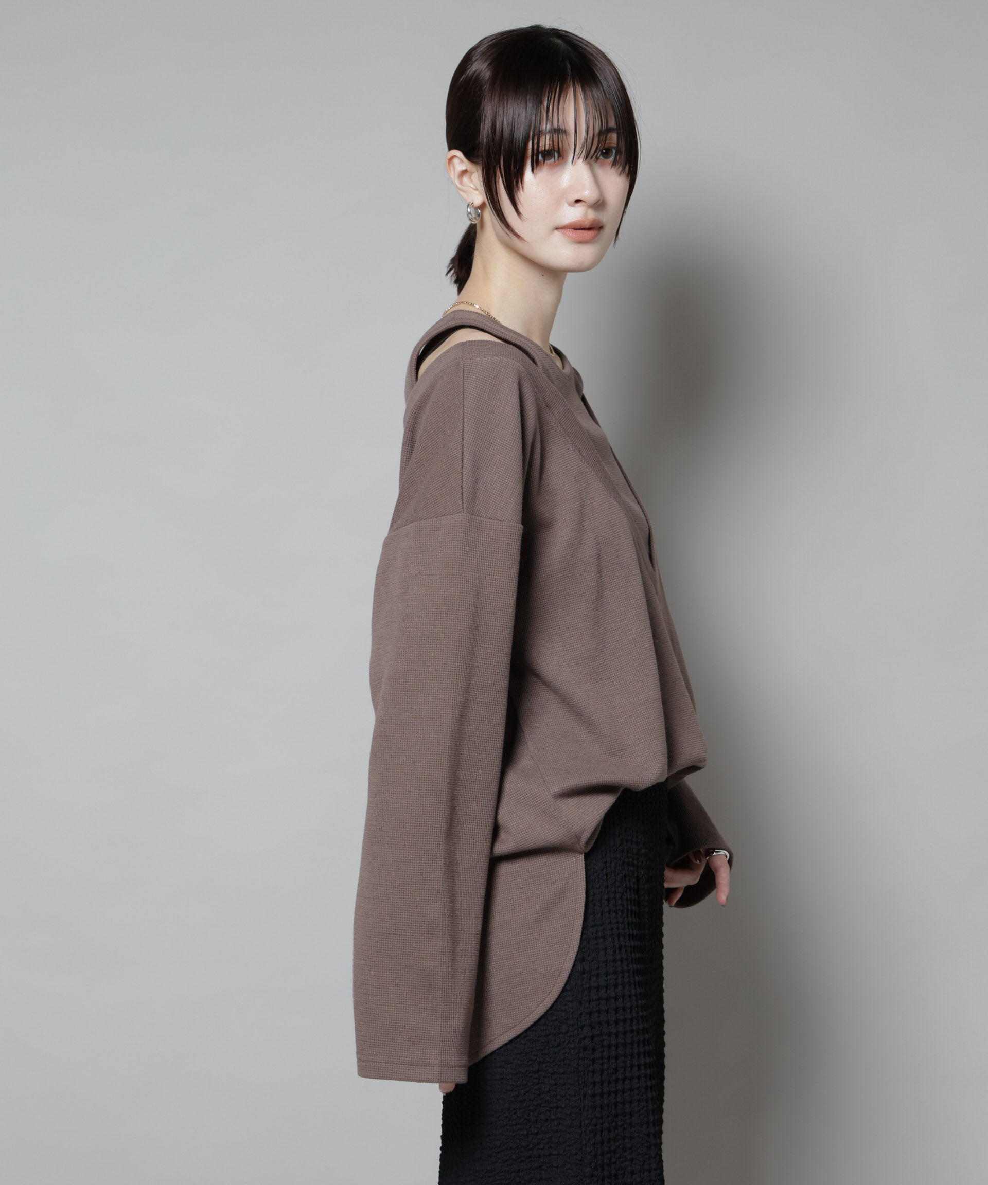 nano･universe「フェイクレイヤードワッフルカットトップス」|Tシャツ・カットソー|