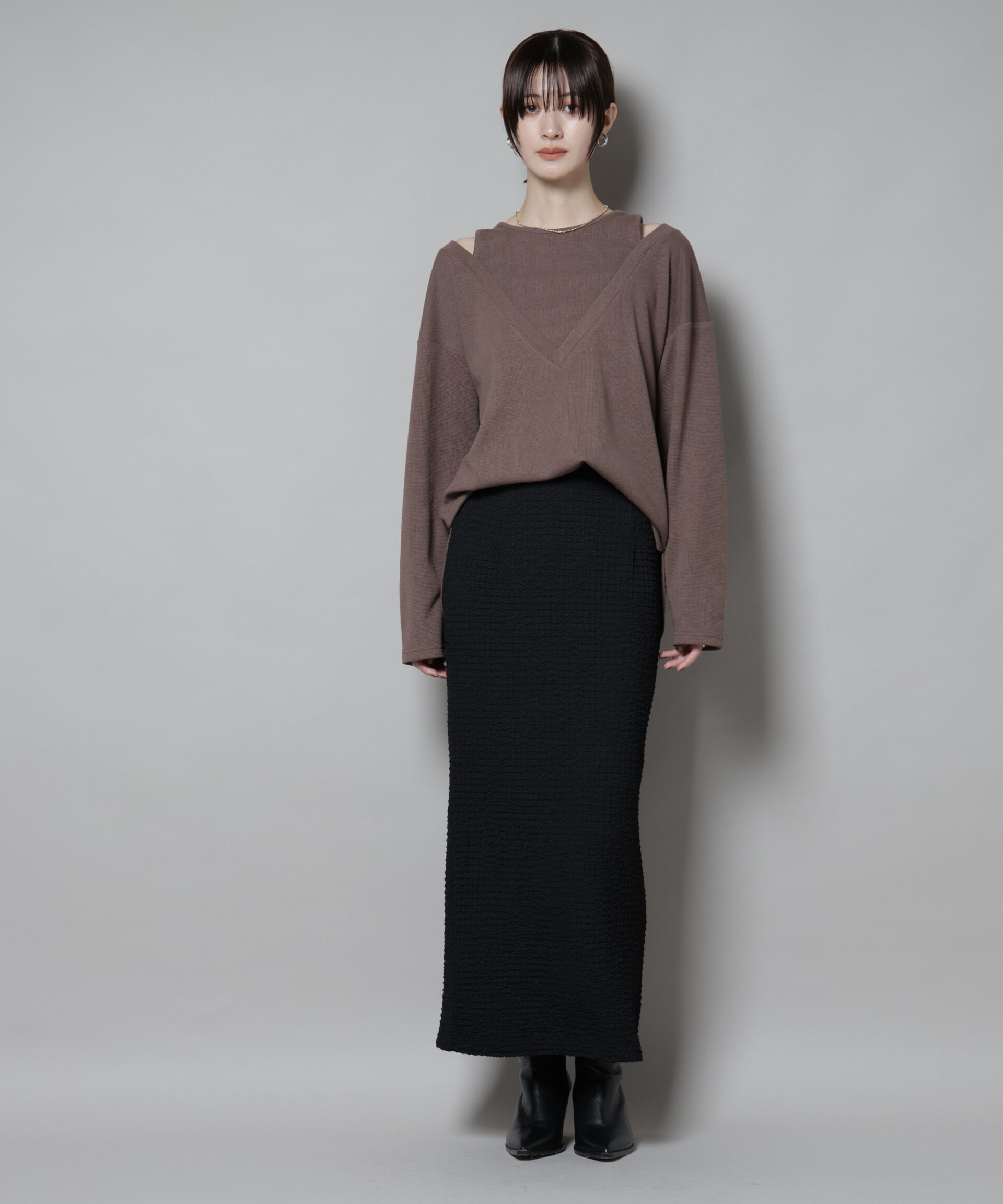 nano･universe「フェイクレイヤードワッフルカットトップス」|Tシャツ・カットソー|