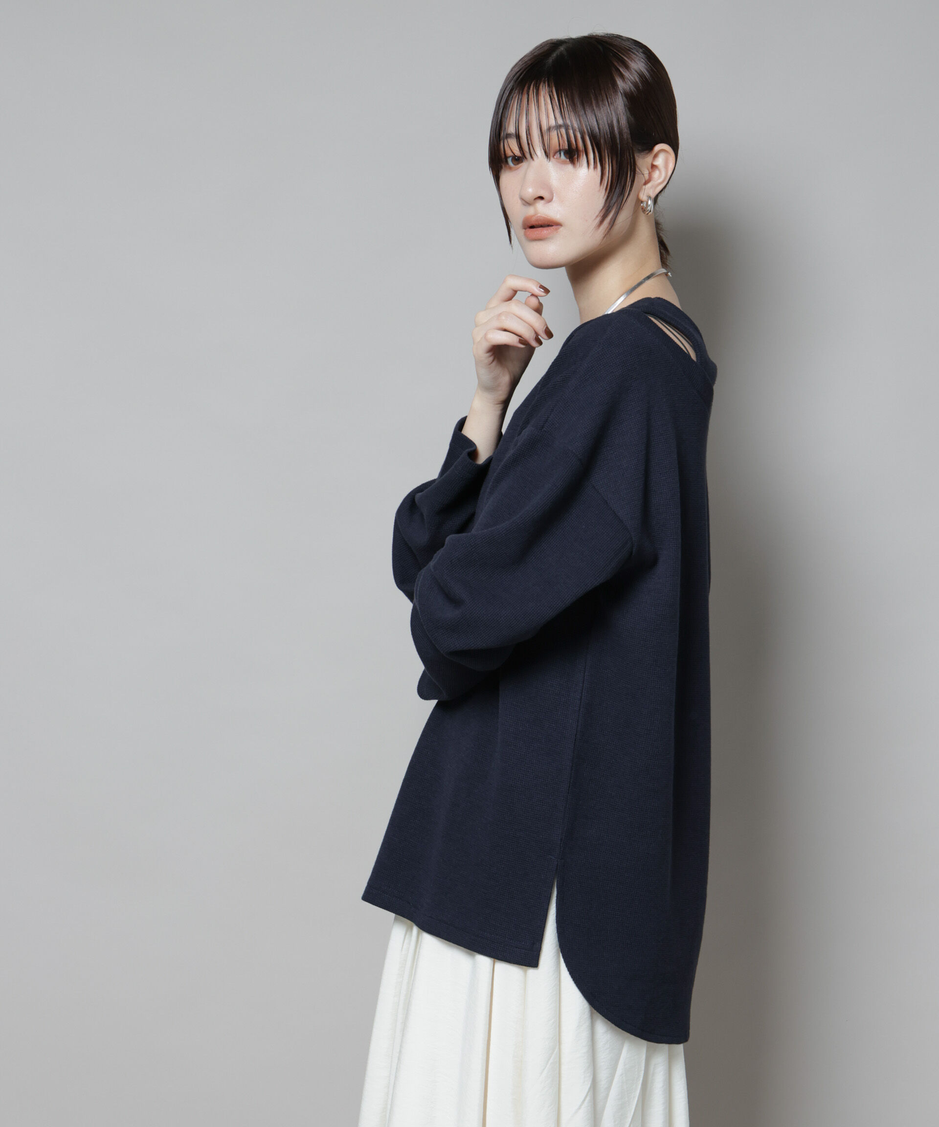 nano･universe「フェイクレイヤードワッフルカットトップス」|Tシャツ・カットソー|