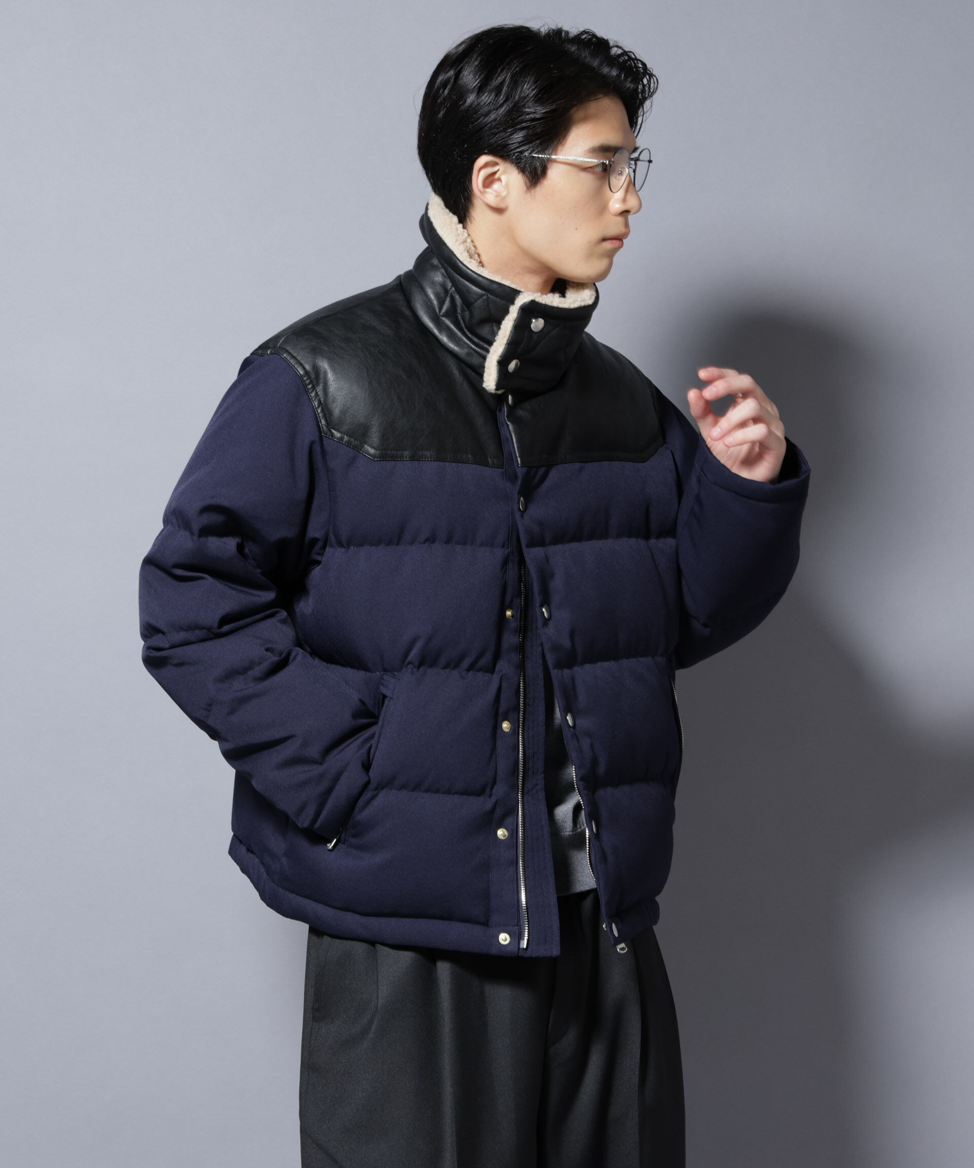 nano･universe「「西川ダウン(R)」ボアカラーサージショートダウン」|ダウン|ネイビー