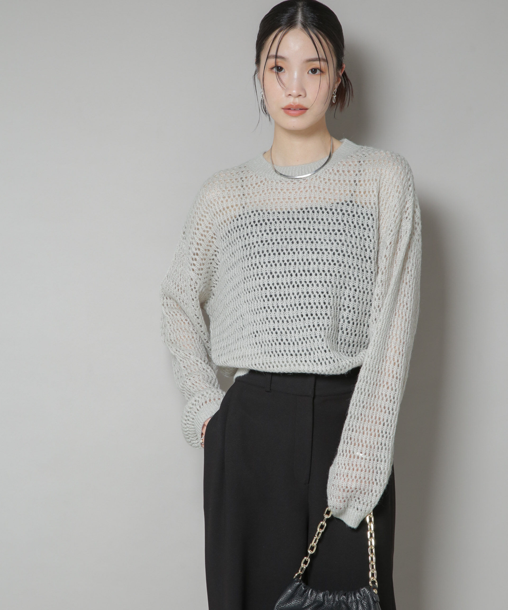 nano･universe「モヘヤライクメッシュニットトップス」|ニット・セーター|グレージュ3