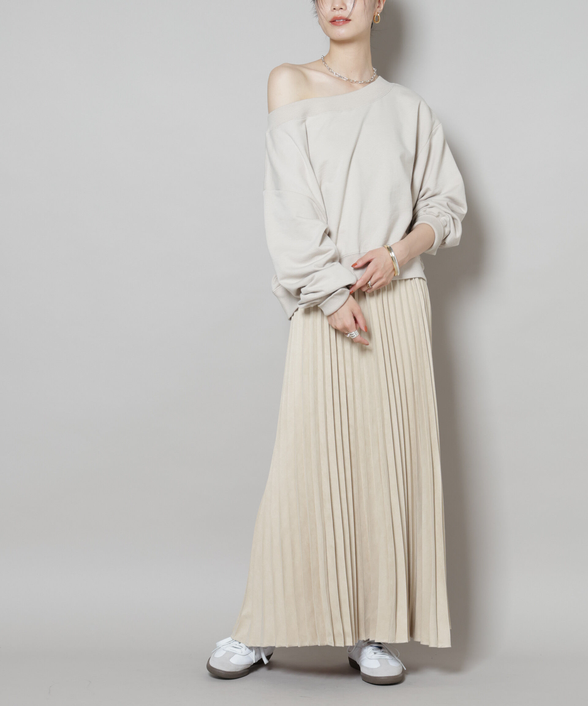 nano･universe「フェイクスエードプリーツスカート(セットアップ可)」|スカート|ベージュ
