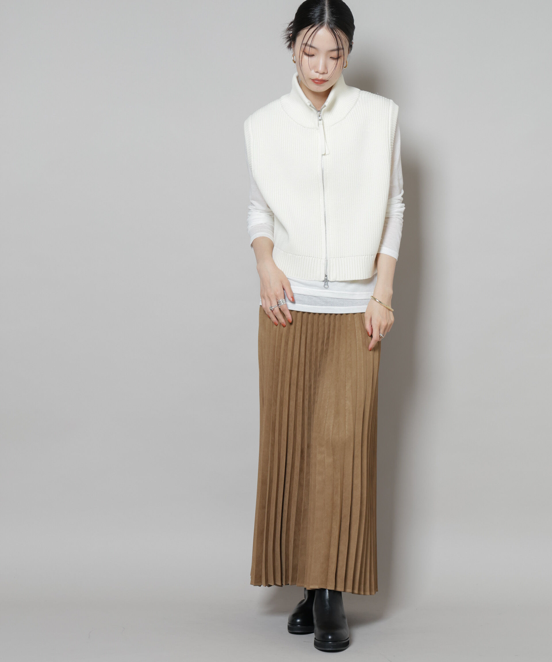 nano･universe「フェイクスエードプリーツスカート(セットアップ可)」|スカート|