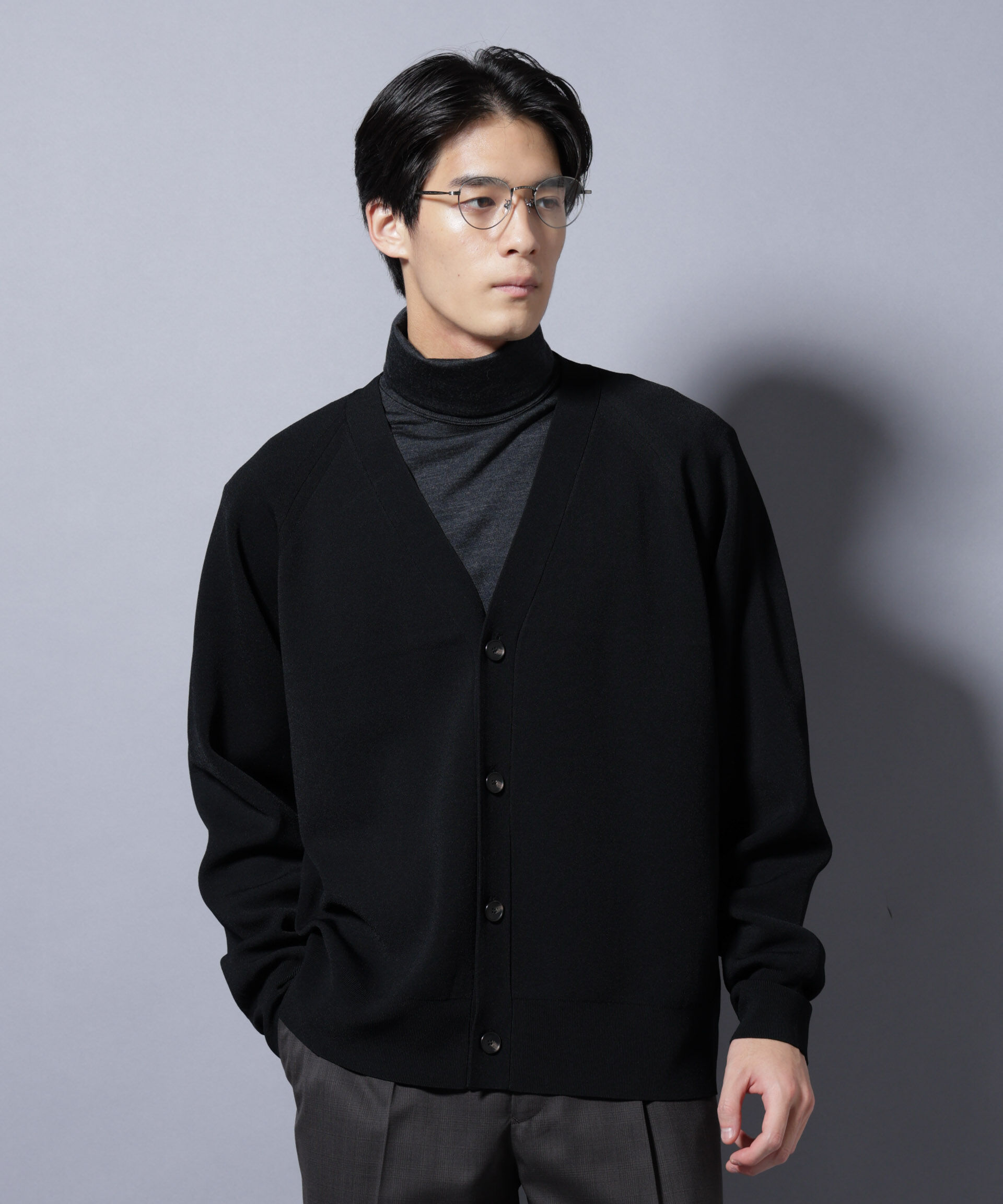 nano･universe「ELITE 7 FUNCTION W-FACE カーディガン」|ニット・セーター|ブラック