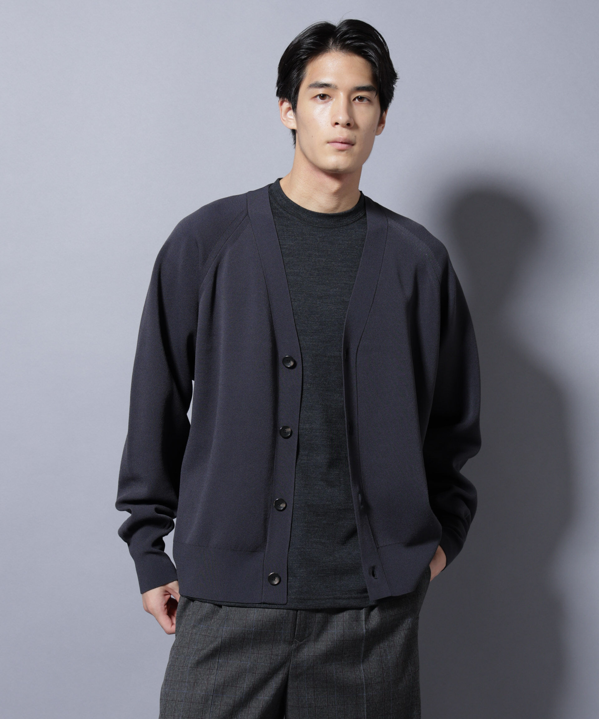 nano･universe「ELITE 7 FUNCTION W-FACE カーディガン」|ニット・セーター|チャコール3