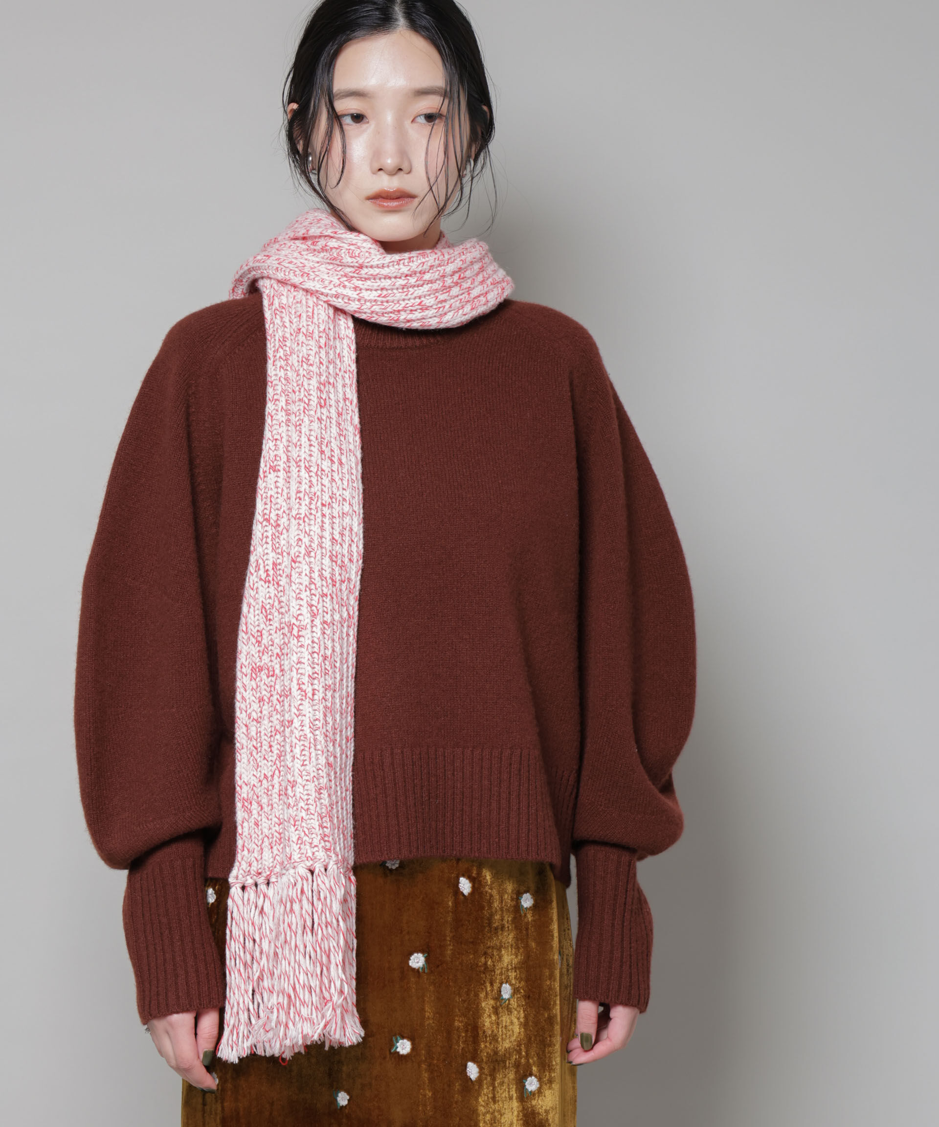 nano･universe「ミックスカラーニットストール」|マフラー|ピンク