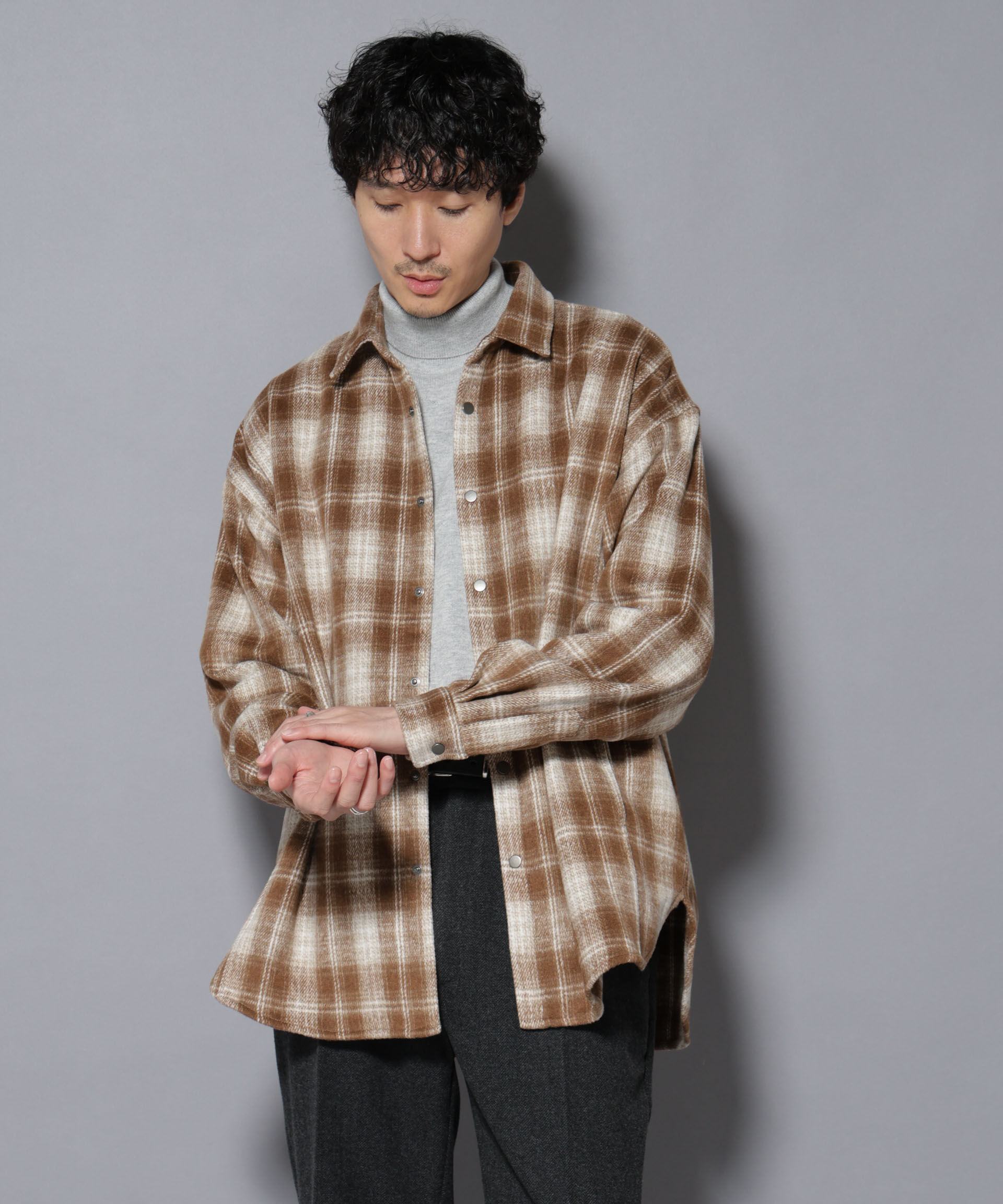 nano･universe「シャギーオンブレーチェックジャケット」|ブルゾン・スタジャン|