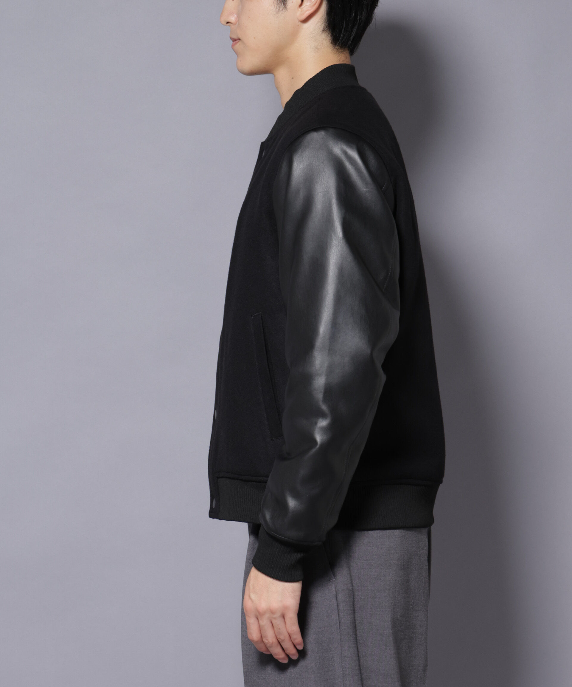 nano･universe「フェイクレザースタジャン」|ブルゾン・スタジャン|