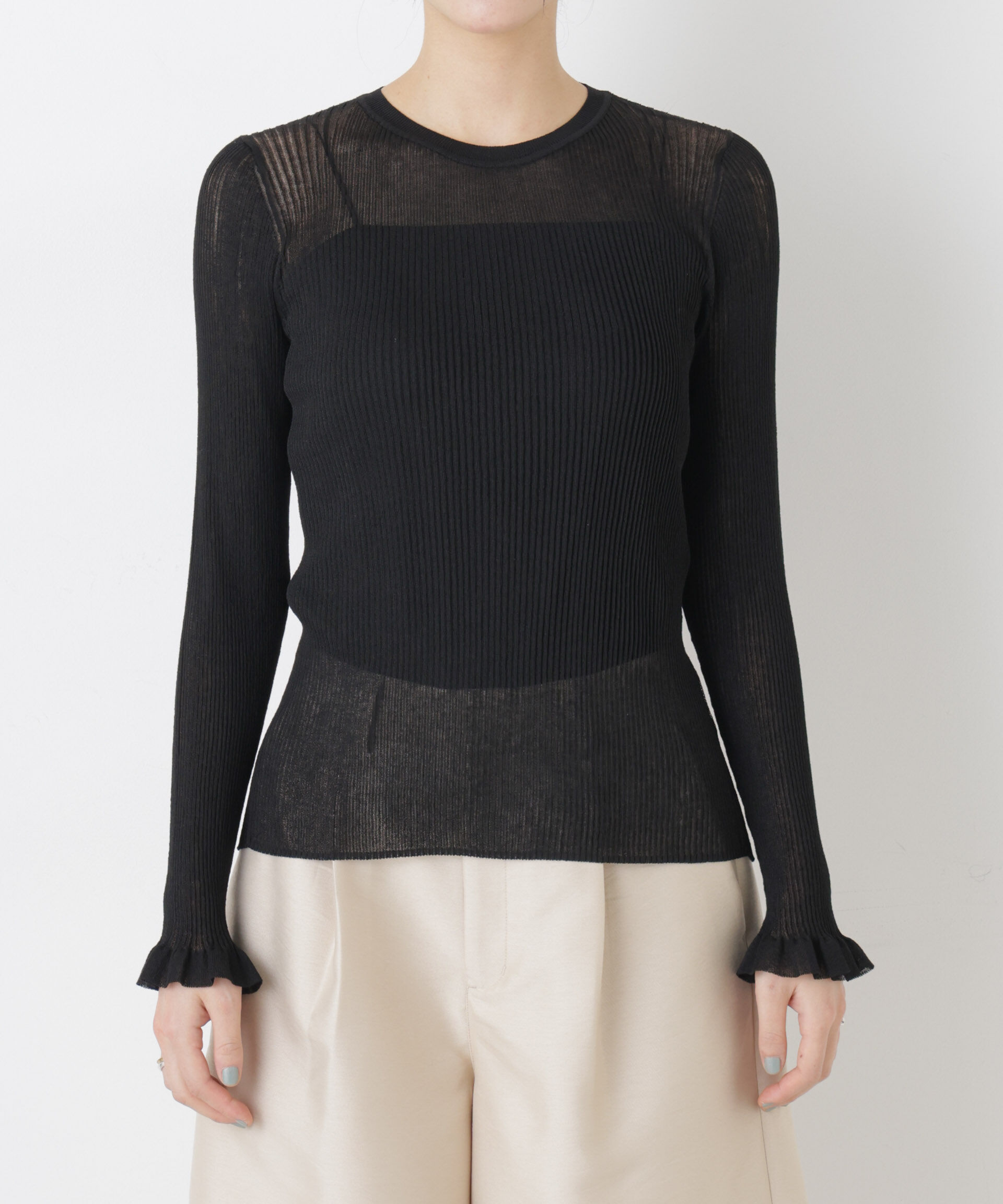 nano･universe「シアーリブフリルカフニット」|ニット・セーター|