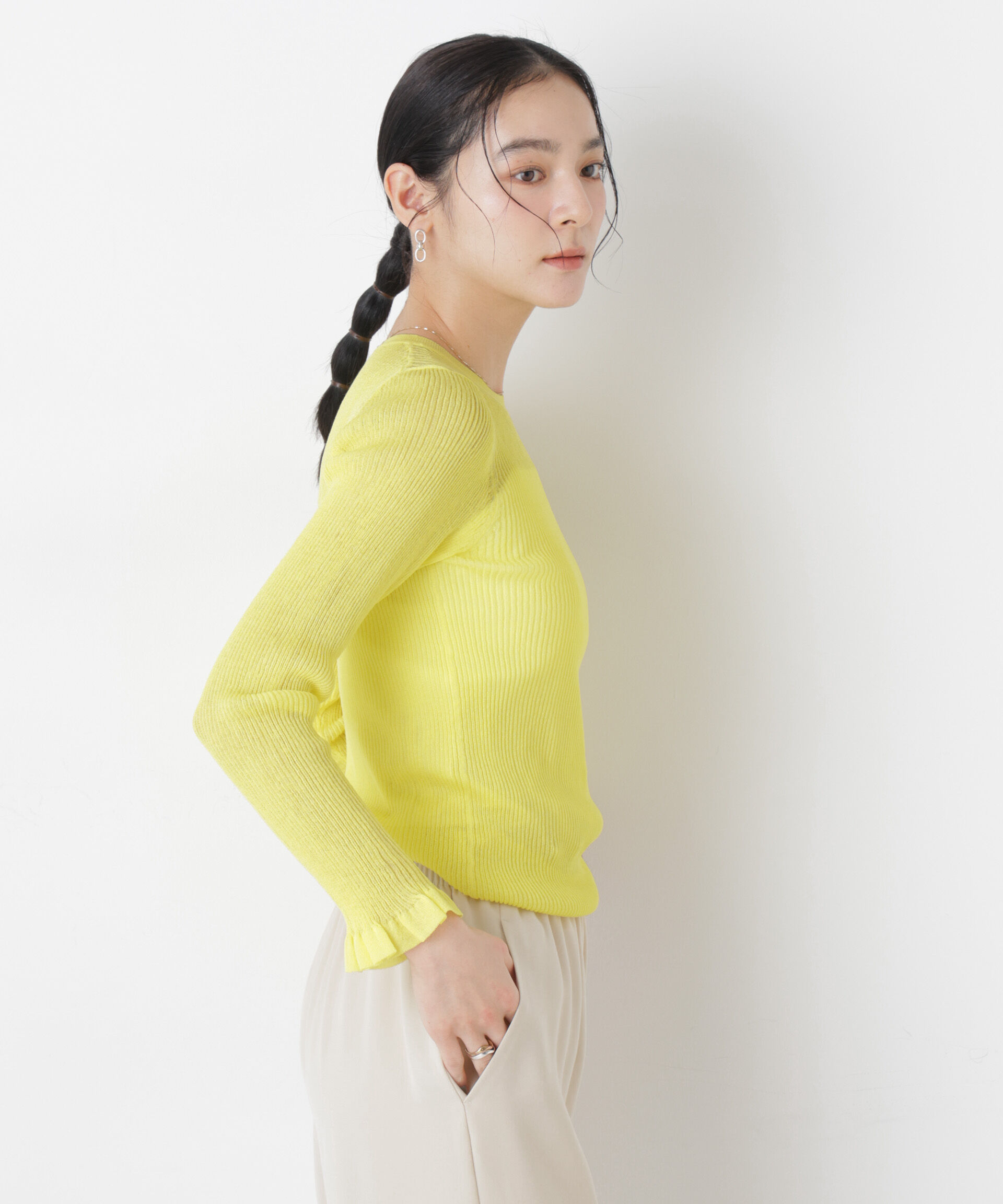 nano･universe「シアーリブフリルカフニット」|ニット・セーター|