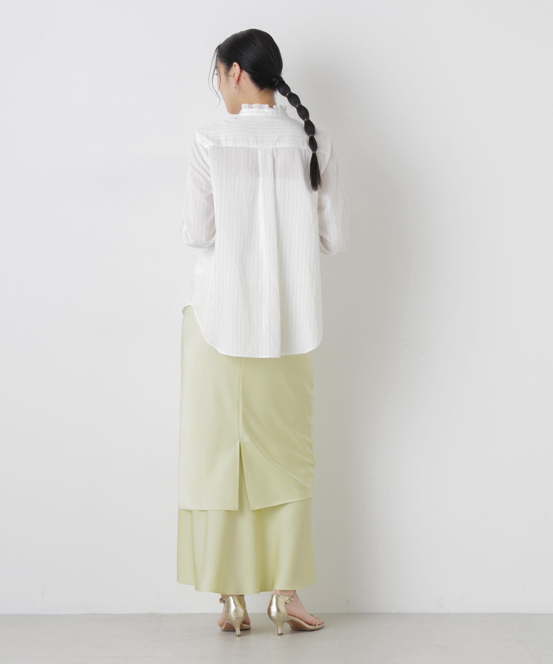 nano･universe「ストライプフリルブラウス」|シャツ・ブラウス|