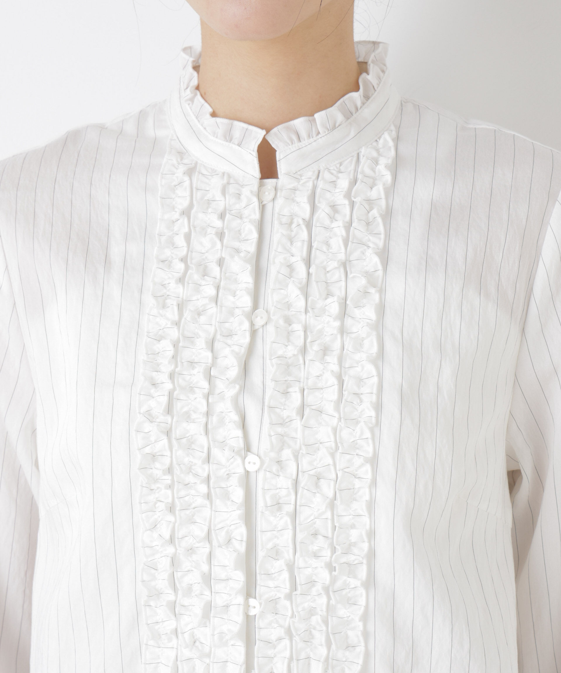 nano･universe「ストライプフリルブラウス」|シャツ・ブラウス|