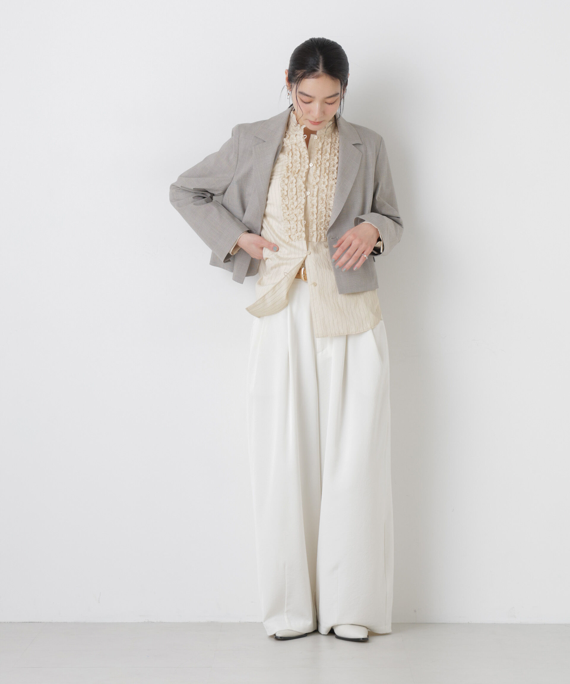 nano･universe「ストライプフリルブラウス」|シャツ・ブラウス|