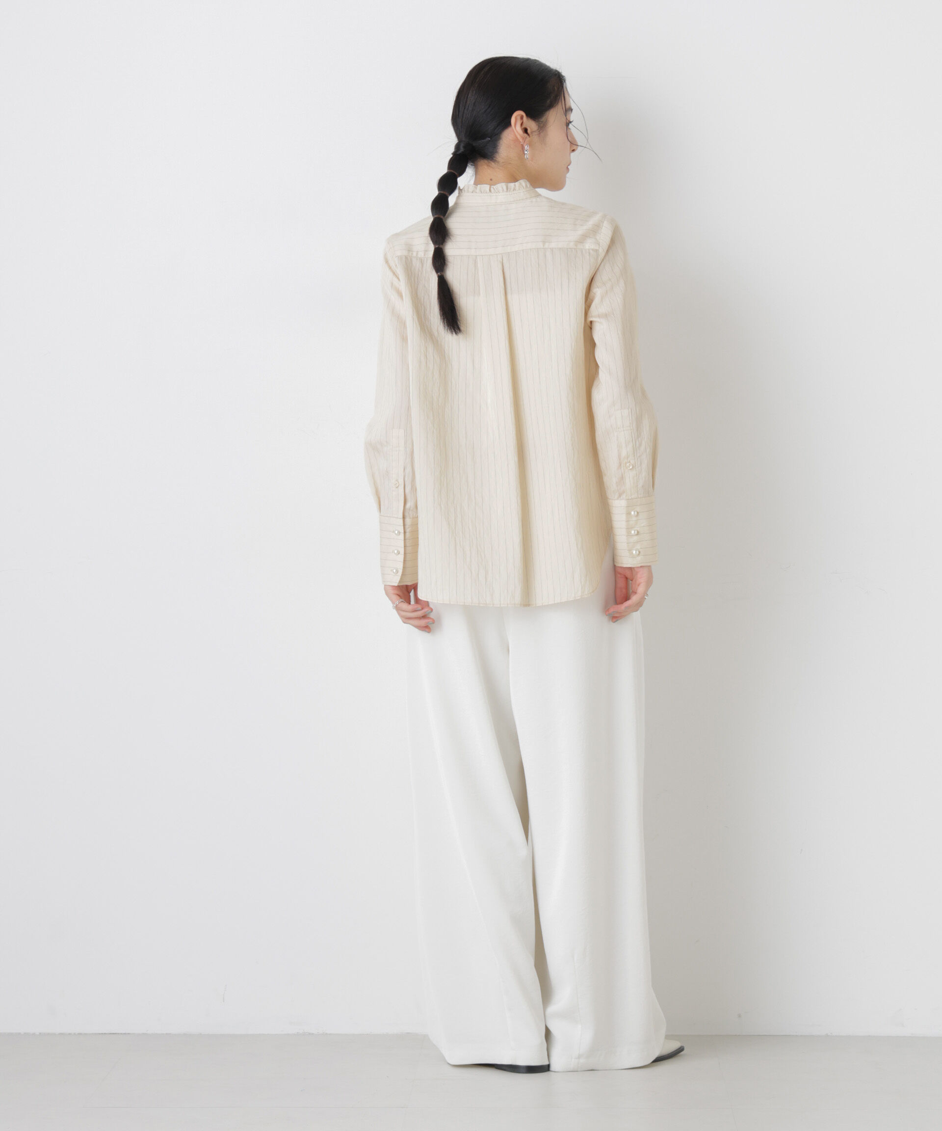 nano･universe「ストライプフリルブラウス」|シャツ・ブラウス|