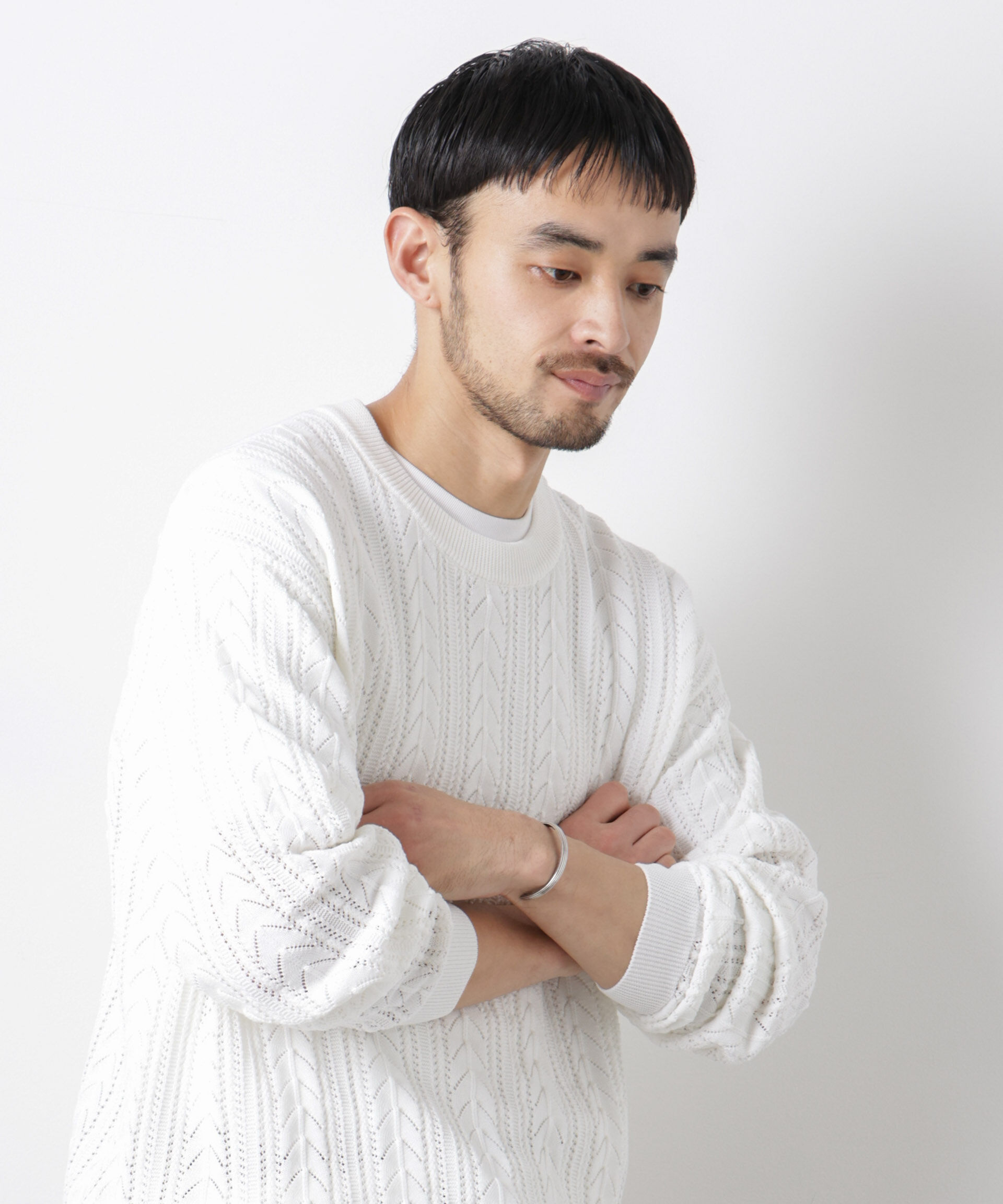 nano･universe「｢ASSEMBLANC｣コードヤーンシアーケーブルニット」|ニット・セーター|ホワイト