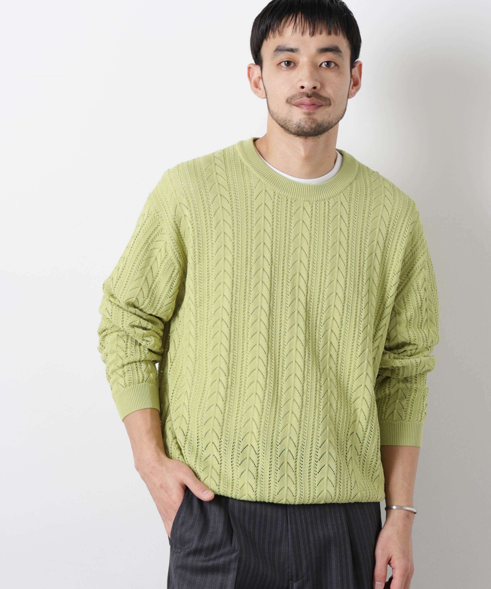 nano･universe「｢ASSEMBLANC｣コードヤーンシアーケーブルニット」|ニット・セーター|L.グリーン