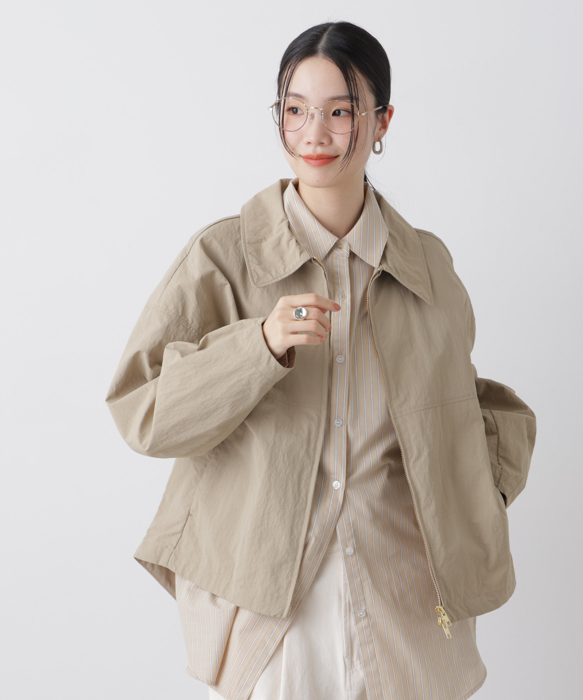 nano･universe「撥水＆花粉ガード コクーンシルエットジップブルゾン」|ブルゾン・スタジャン|