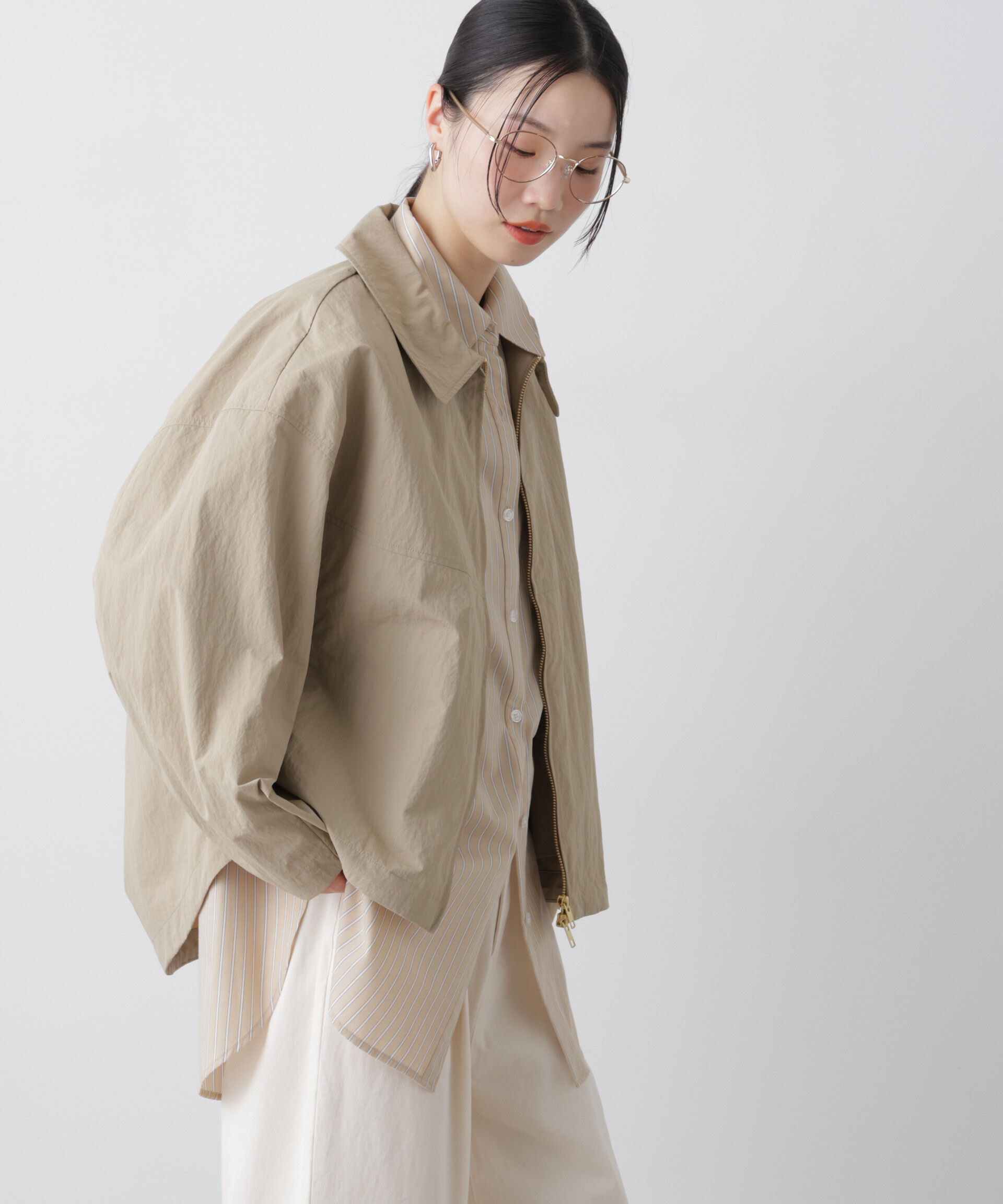 nano･universe「撥水＆花粉ガード コクーンシルエットジップブルゾン」|ブルゾン・スタジャン|