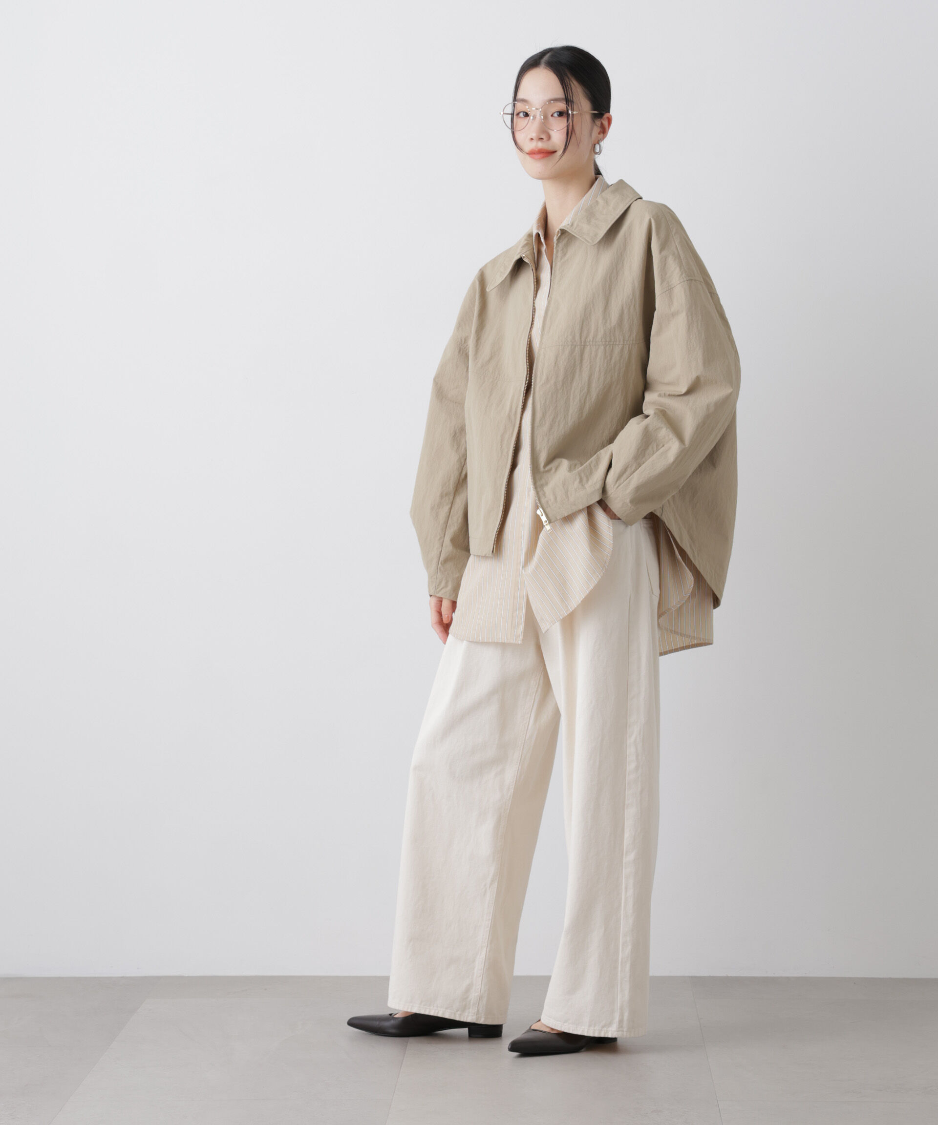 nano･universe「撥水＆花粉ガード コクーンシルエットジップブルゾン」|ブルゾン・スタジャン|