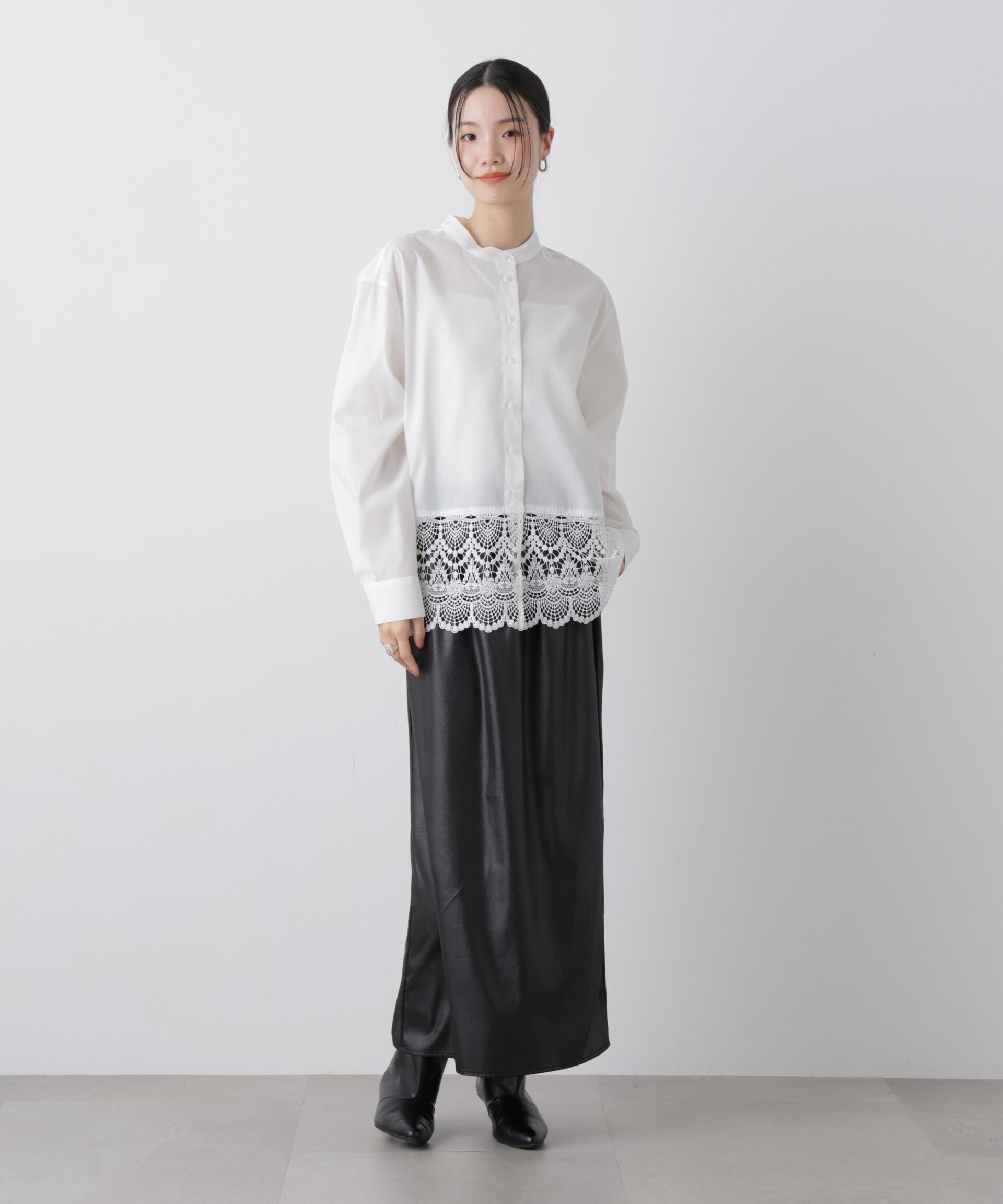 nano･universe「スカラレースコンビスタンドカラーシャツ」|シャツ・ブラウス|