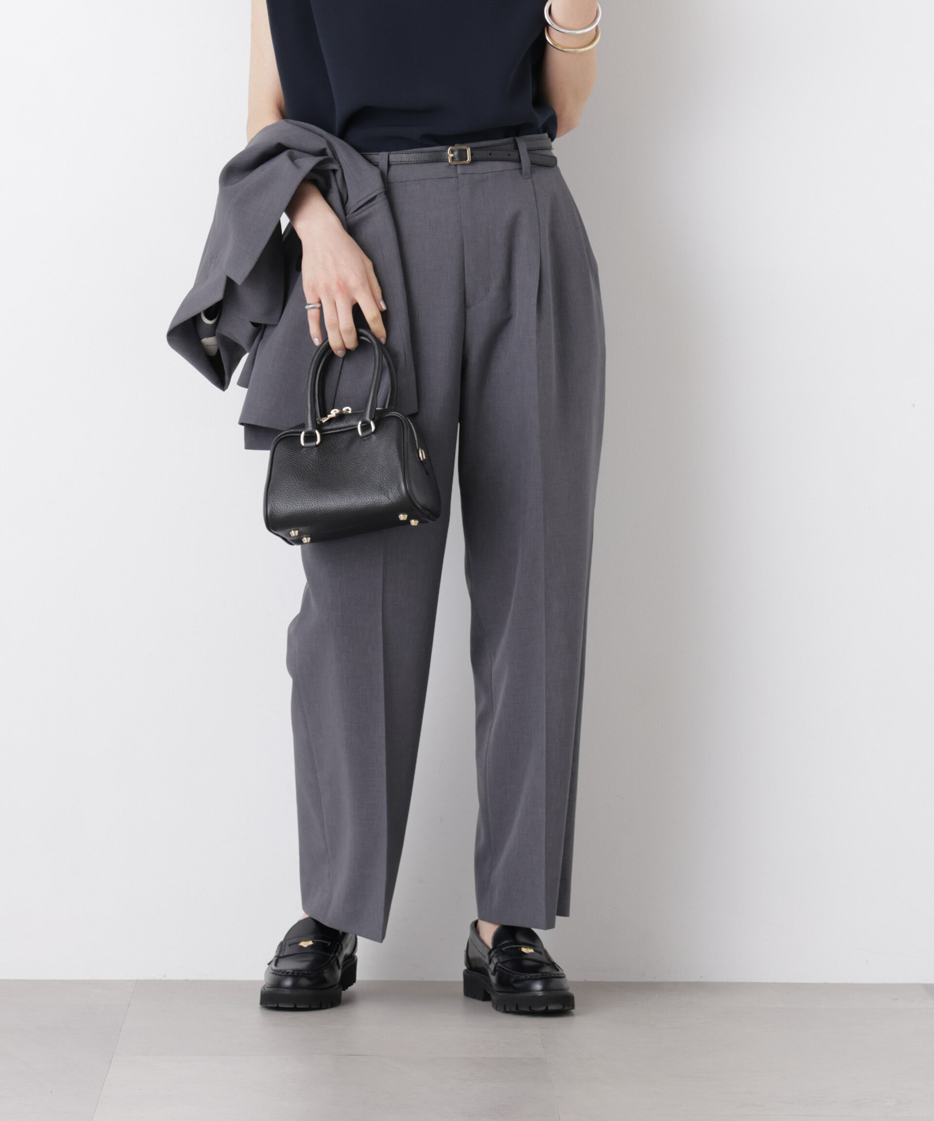 nano･universe「ライトファンクションタックセミワイドパンツ(セットアップ可)」|チノ|