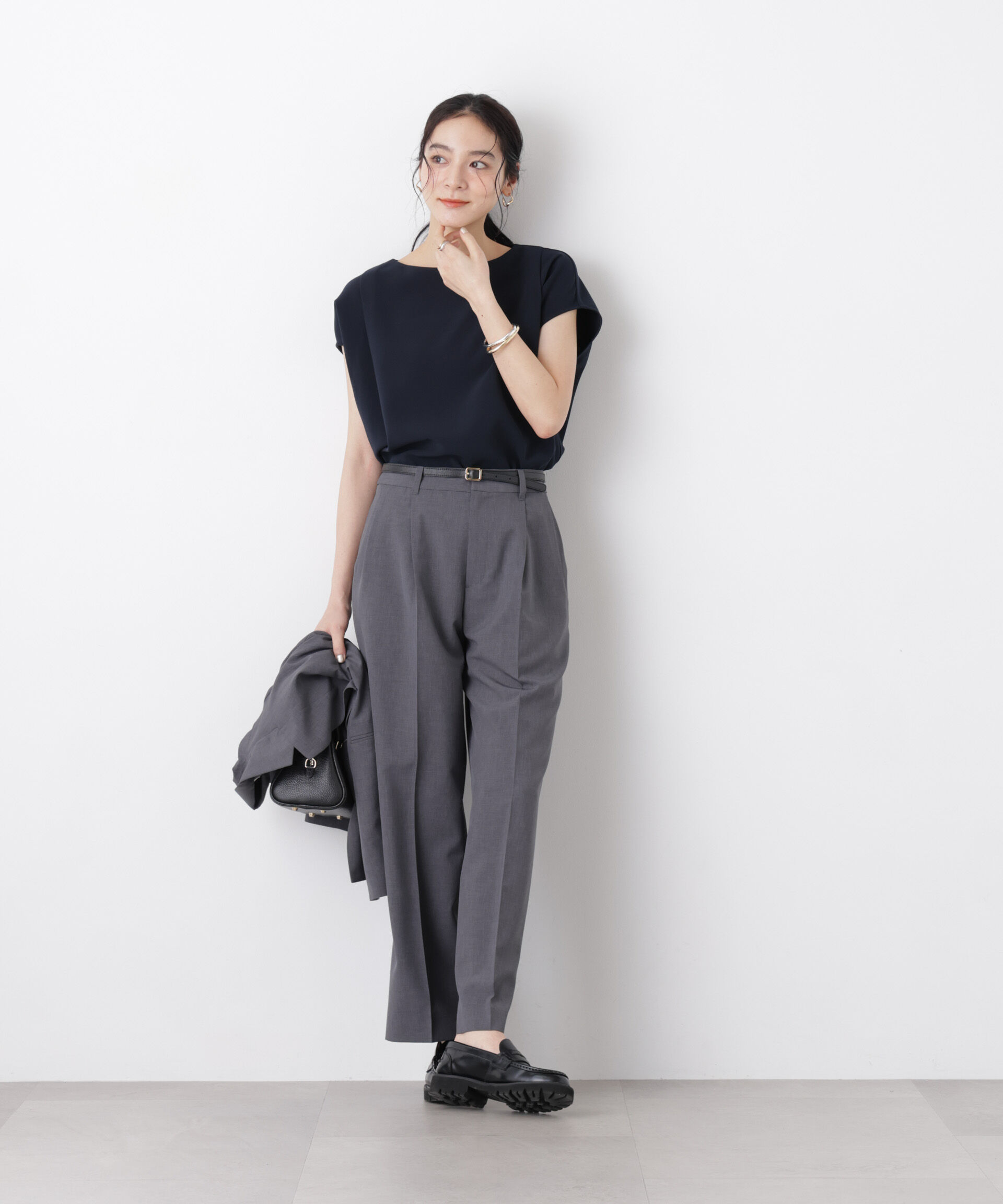 nano･universe「ライトファンクションタックセミワイドパンツ(セットアップ可)」|チノ|