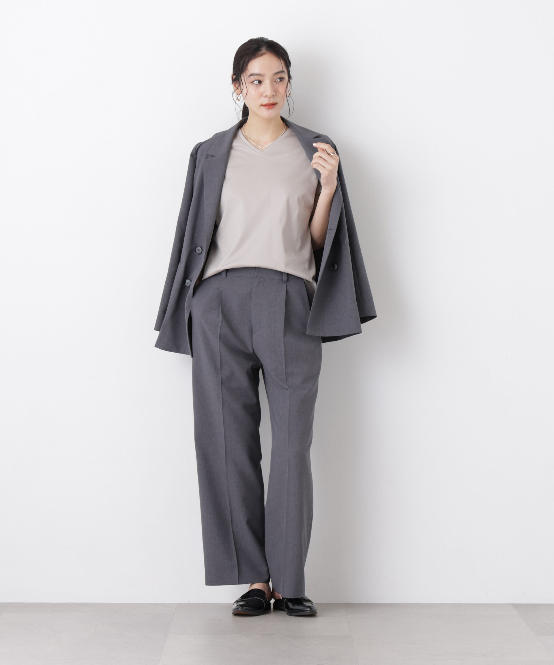 nano･universe「ライトファンクションタックセミワイドパンツ(セットアップ可)」|チノ|