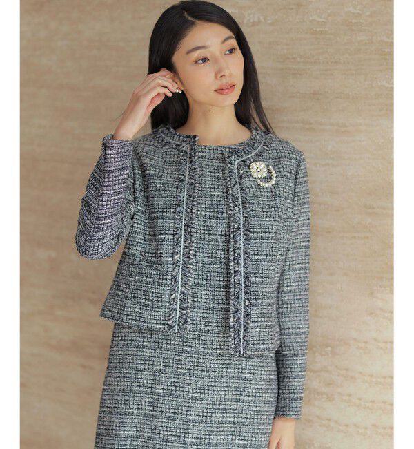 組曲「【KUMIKYOKU NAVY】ラメループモールツイード ジャケット」|ノーカラージャケット|