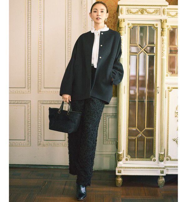 自由区「【SHIHOさん着用】ウールリバーノーカラー コート」|ノーカラーコート|