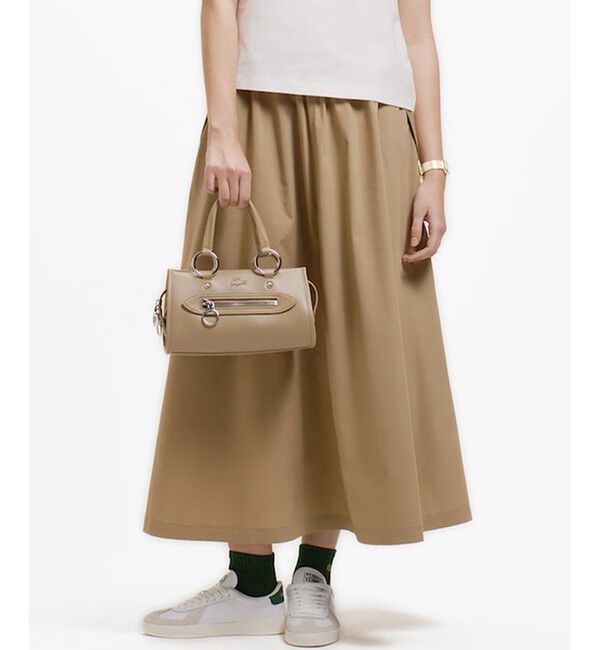 LACOSTE「ストレッチタイプライター ギャザー フレアスカート マキシ丈」|フレア|ベージュ